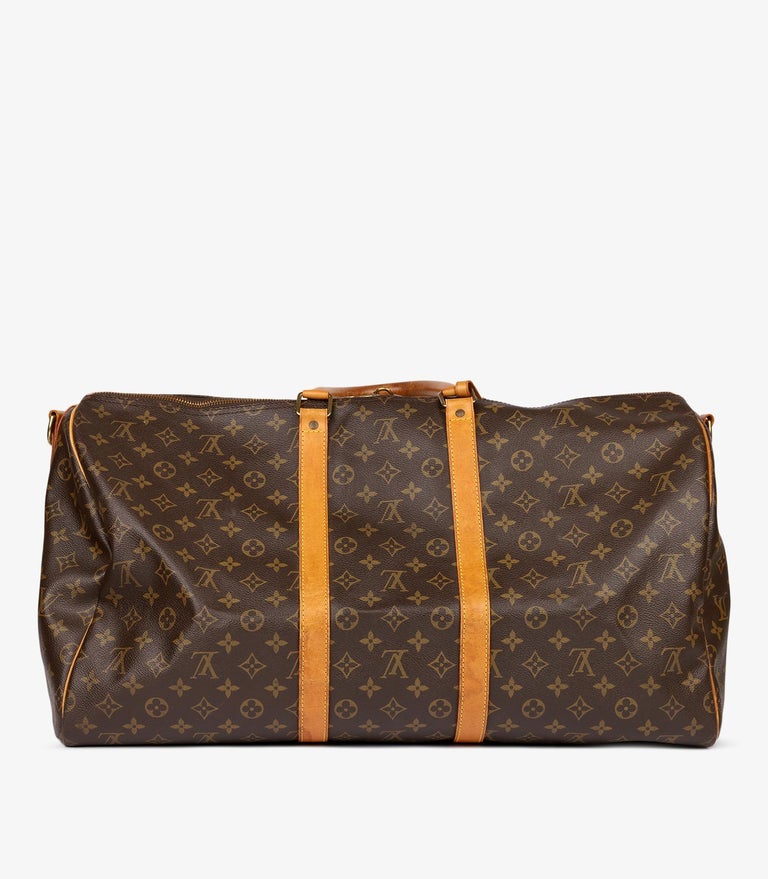Louis Vuitton Brown Monogram Coated Canvas and Vachetta Leather Vintage Keepall  55 For Sale at 1stDibs