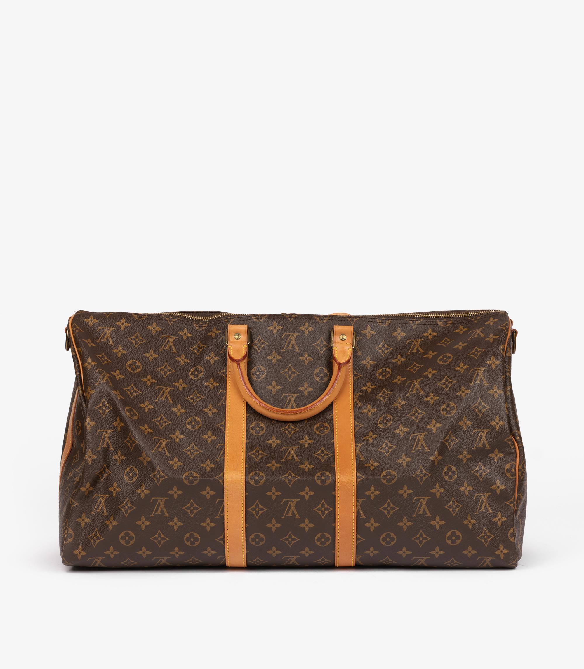 Femenino o masculino Louis Vuitton Brown Monogram Coated Canvas & Vachetta Leather Vintage Keepall 55 en venta