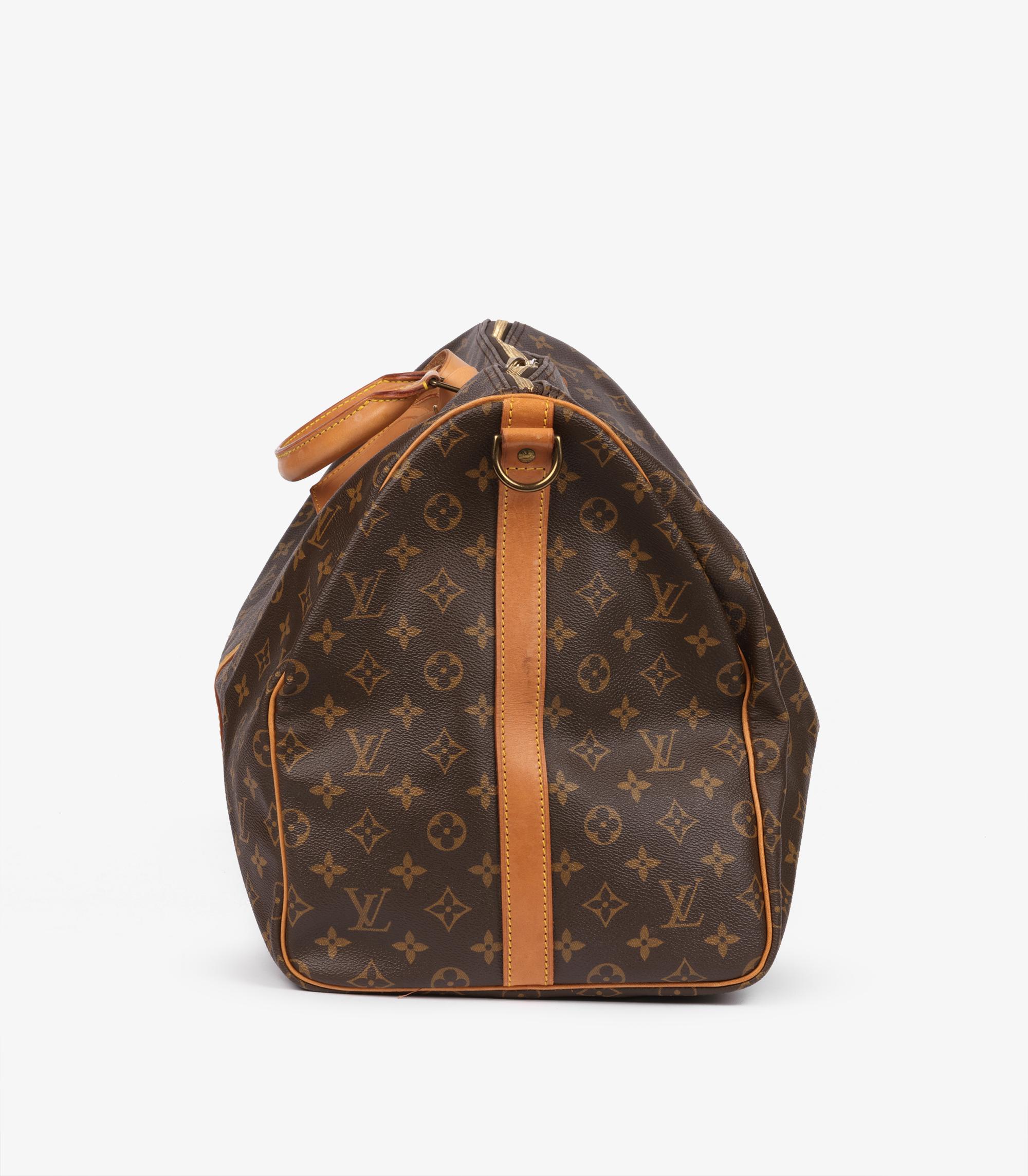 Louis Vuitton Brown Monogram Coated Canvas & Vachetta Leather Vintage Keepall 55 en venta 1