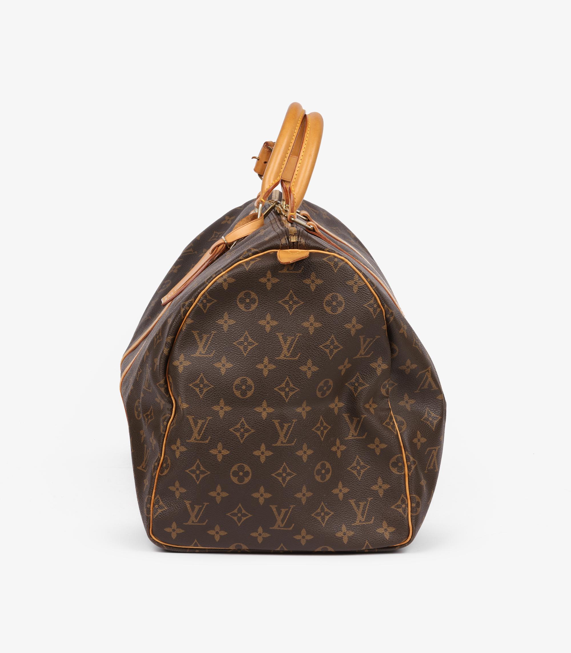 Louis Vuitton Brown Monogram Coated Canvas & Vachetta Leather Vintage Keepall 55 en venta 1