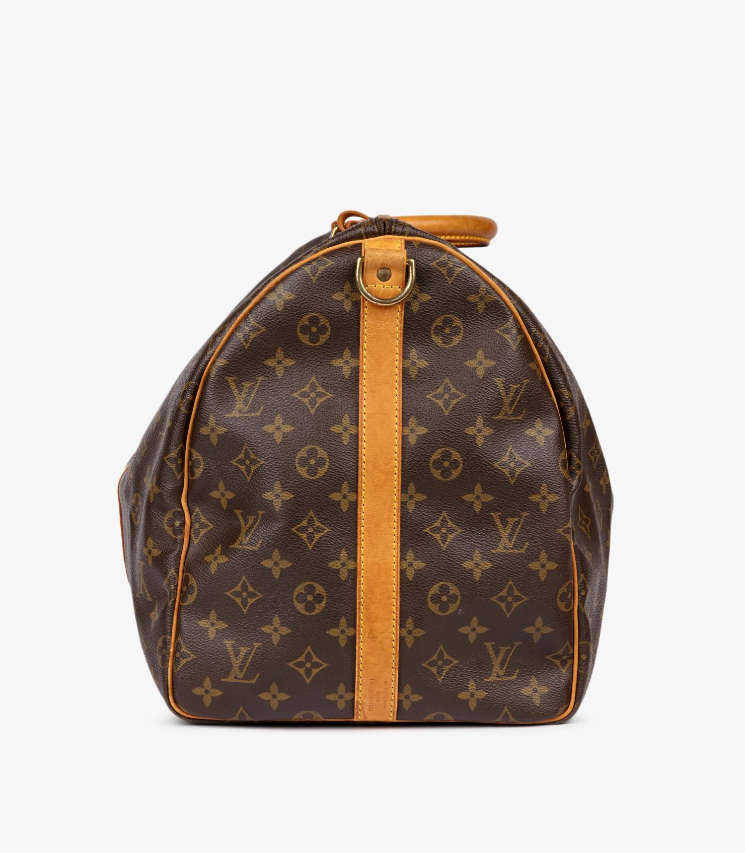 Louis Vuitton Brown Monogram Coated Canvas & Vachetta Leather Vintage Keepall 55 For Sale 3
