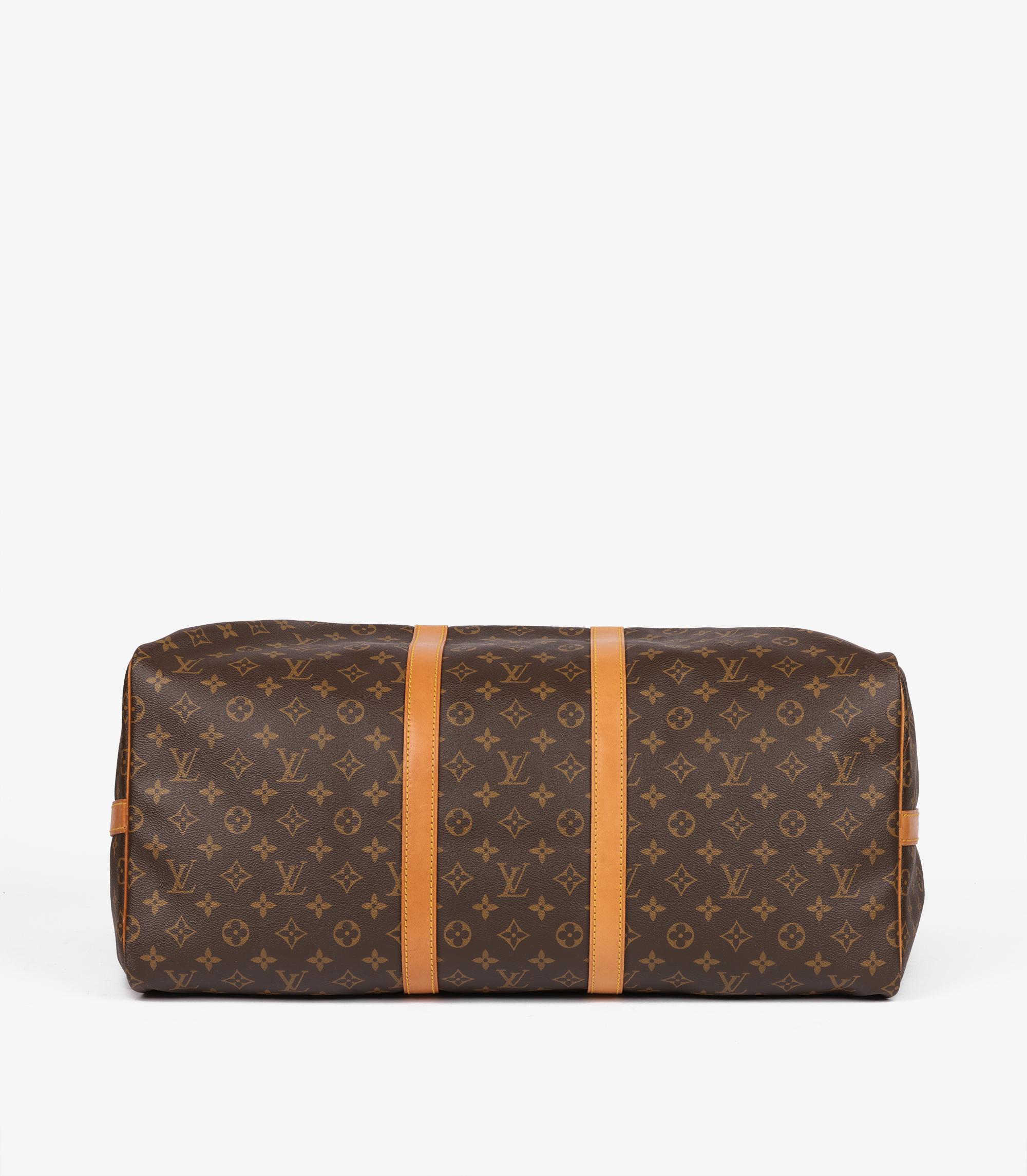 Louis Vuitton Brown Monogram Coated Canvas & Vachetta Leather Vintage Keepall 55 en venta 2