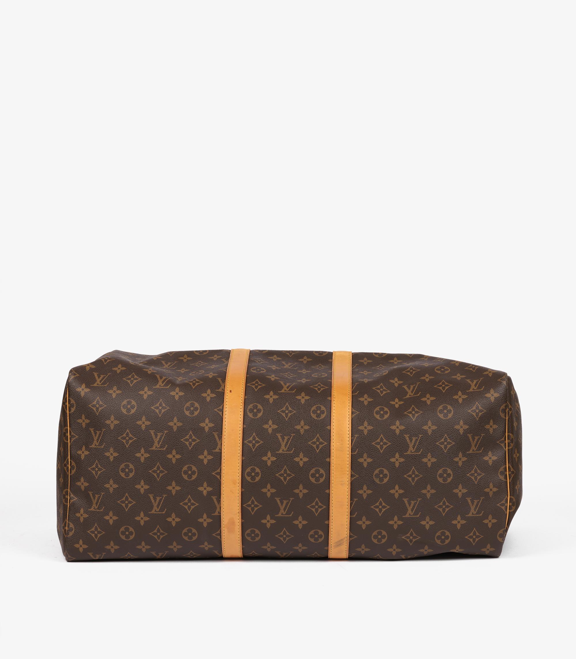Louis Vuitton Brown Monogram Coated Canvas & Vachetta Leather Vintage Keepall 55 en venta 2