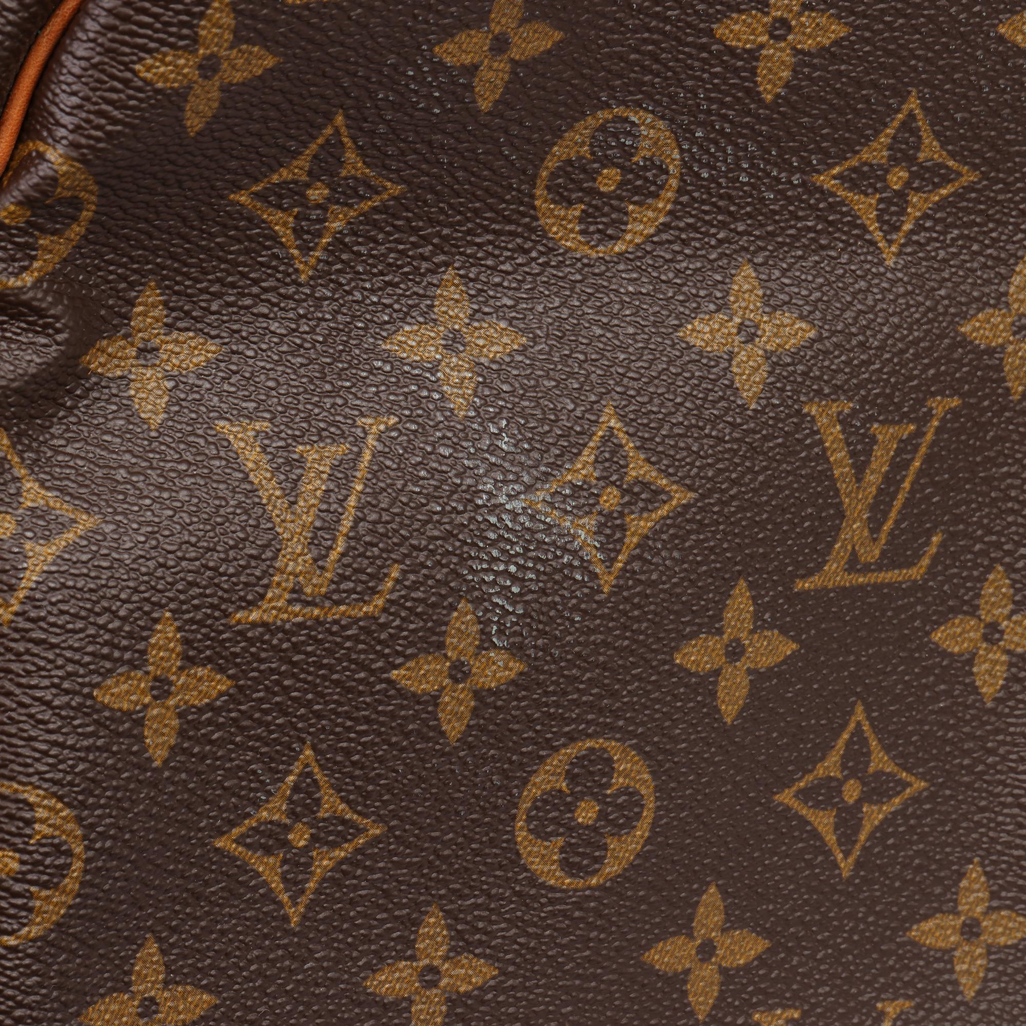 LOUIS VUITTON Brown Monogram Coated Canvas & Vachetta Leather Vintage Keepall 55 For Sale 4