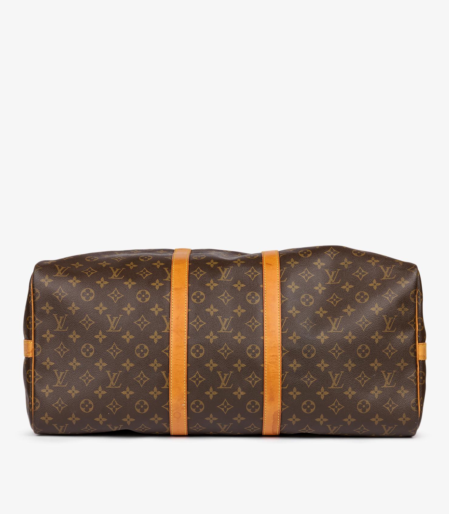 Louis Vuitton Brown Monogram Coated Canvas & Vachetta Leather Vintage Keepall 55 For Sale 4