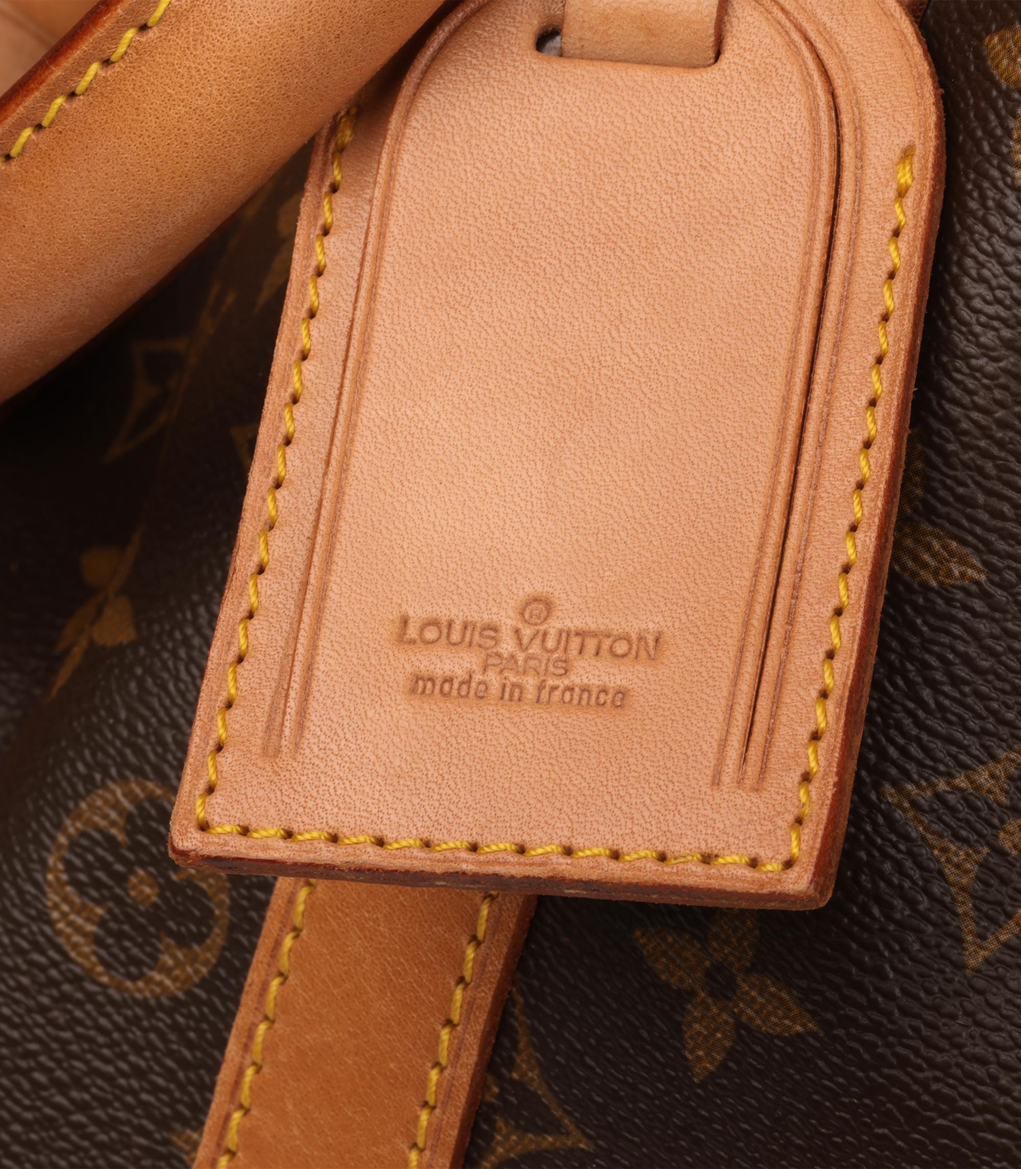 Louis Vuitton Brown Monogram Coated Canvas & Vachetta Leather Vintage Keepall 55 en venta 3