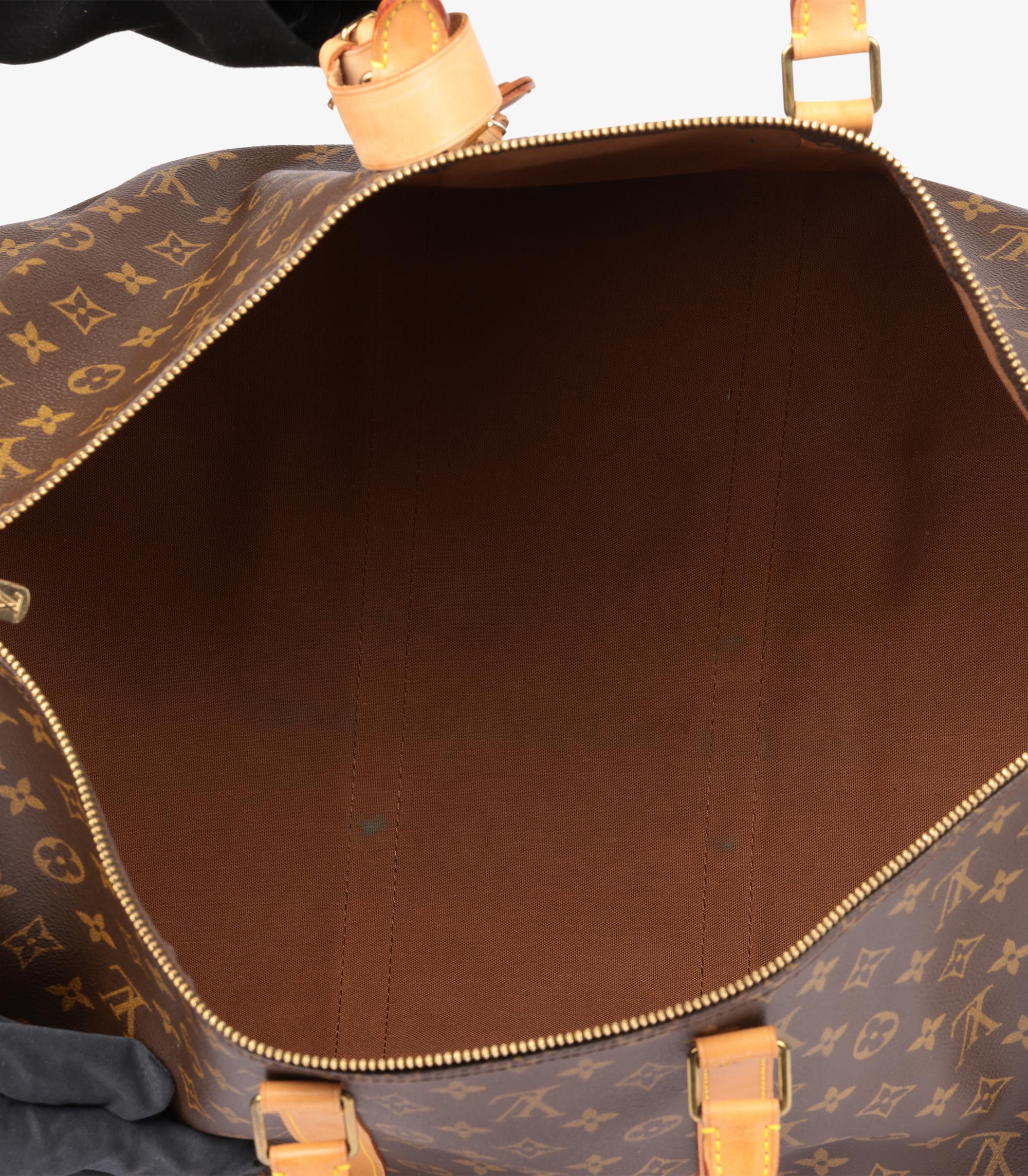 Louis Vuitton Brown Monogram Coated Canvas & Vachetta Leather Vintage Keepall 55 en venta 4