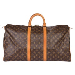 LOUIS VUITTON Brown Monogram Coated Canvas & Vachetta Leather Used Keepall 55