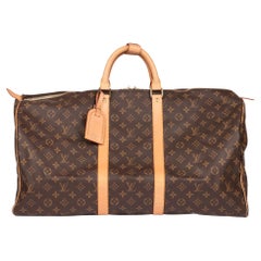 LOUIS VUITTON Brown Monogram Coated Canvas & Vachetta Leather Used Keepall 55