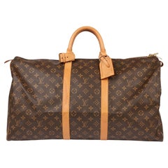 Louis Vuitton Monograma Marrón Lona Recubierta y Piel Vachetta Keepall Vintage 55