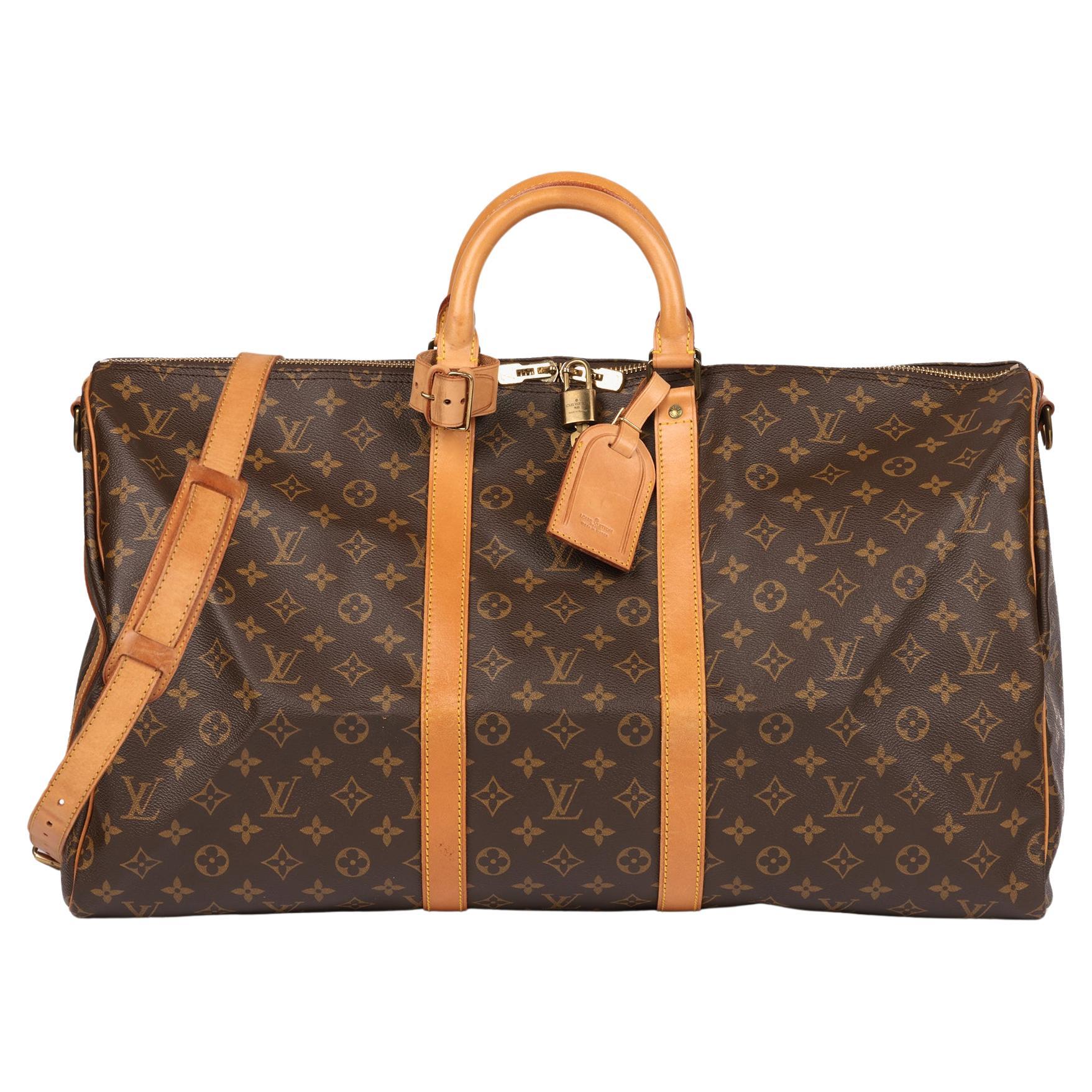 Louis Vuitton Brown Monogram Coated Canvas & Vachetta Leather Vintage Keepall 55 en venta