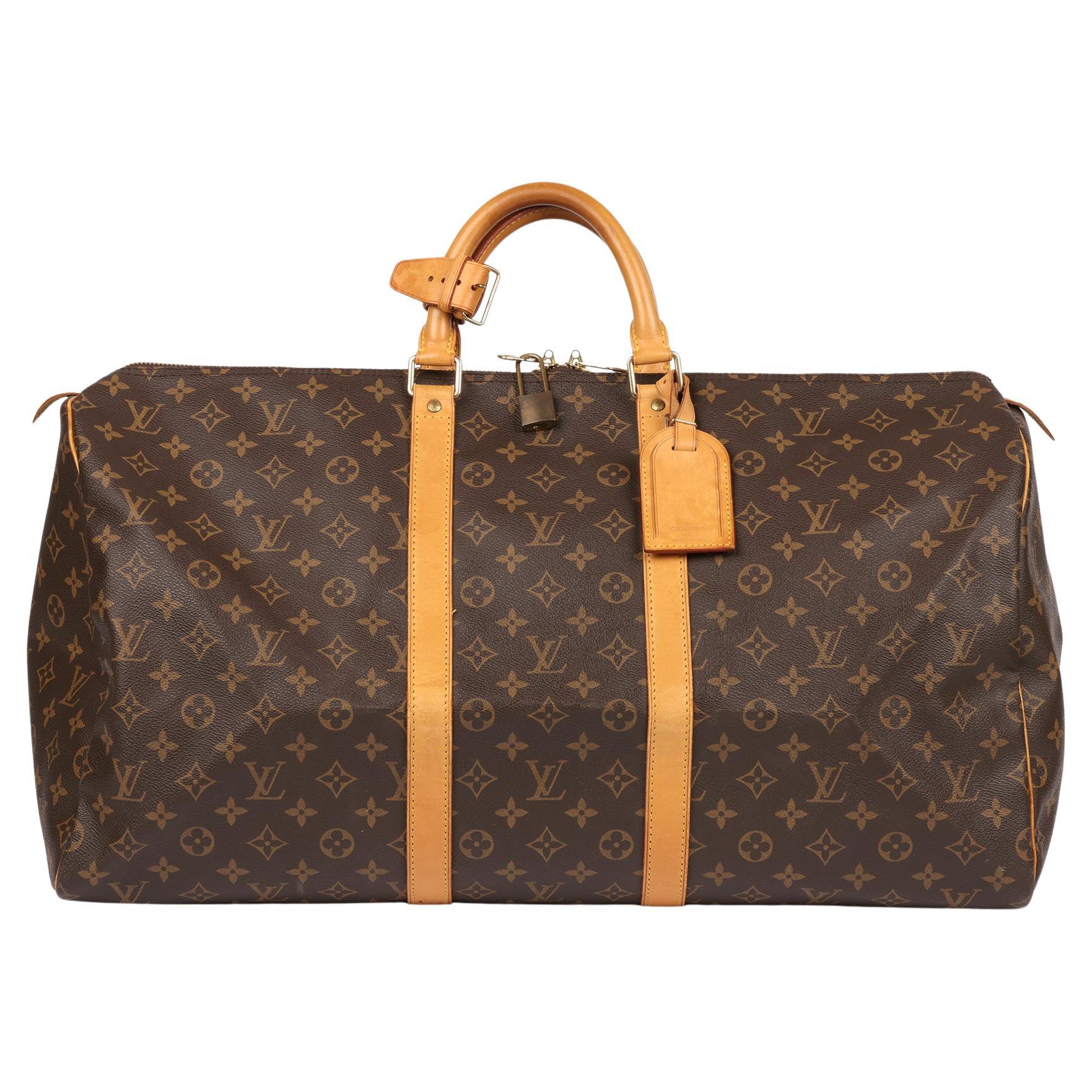 Louis Vuitton Brown Monogram Coated Canvas & Vachetta Leather Vintage Keepall 55 en venta