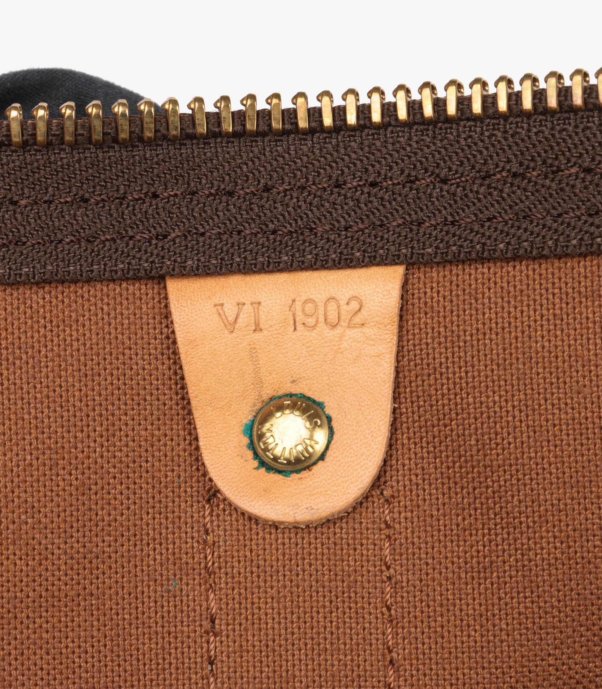Louis Vuitton Brown Monogram Coated Canvas & Vachetta Leather Vintage Keepall 60 en venta 5