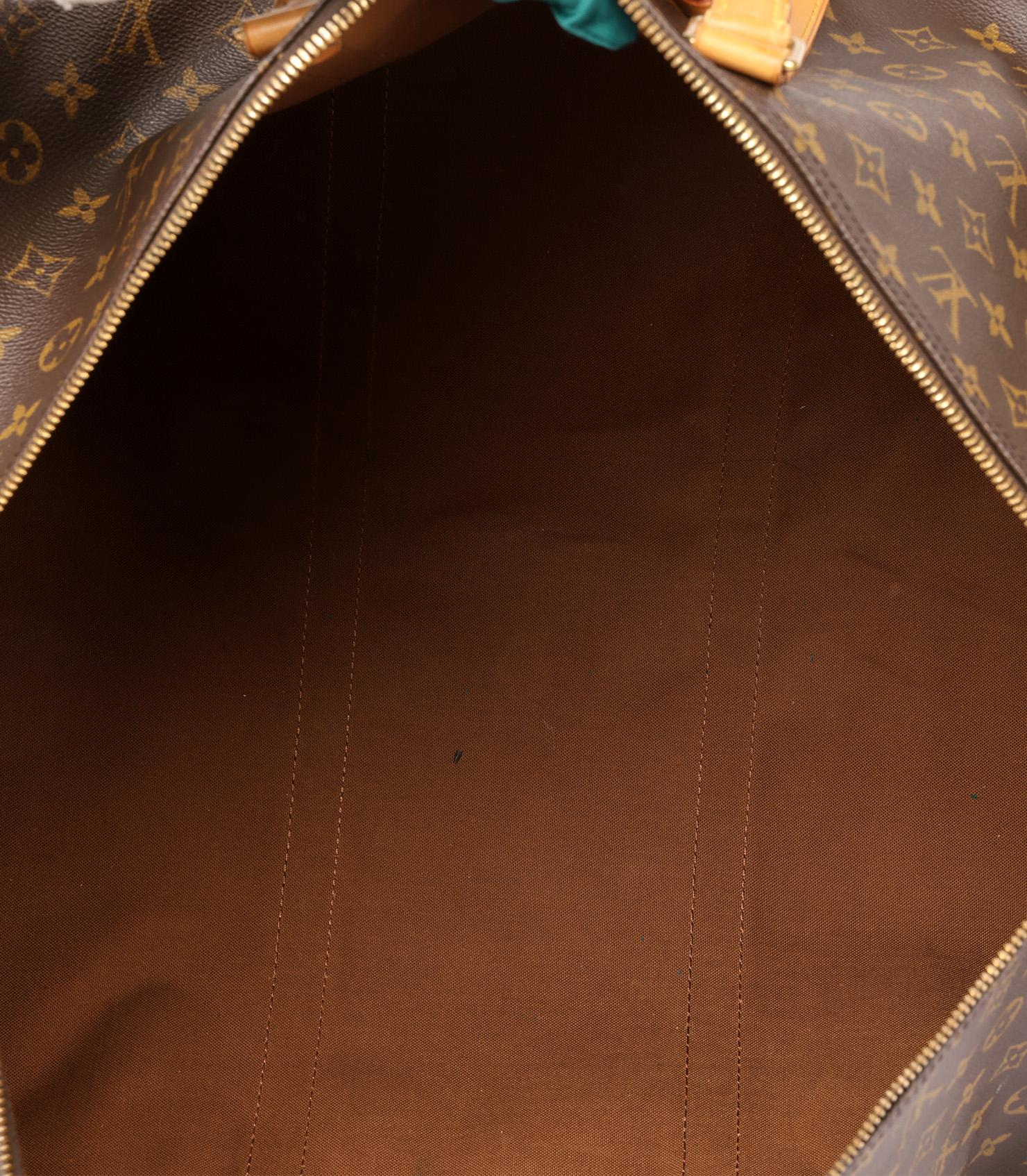 Louis Vuitton Brown Monogram Coated Canvas & Vachetta Leather Vintage Keepall 60 en venta 5
