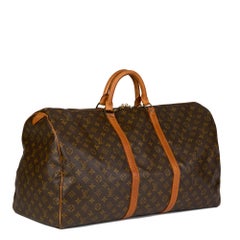 LOUIS VUITTON Brown Monogram Coated Canvas & Vachetta Leather Vintage Keepall 60