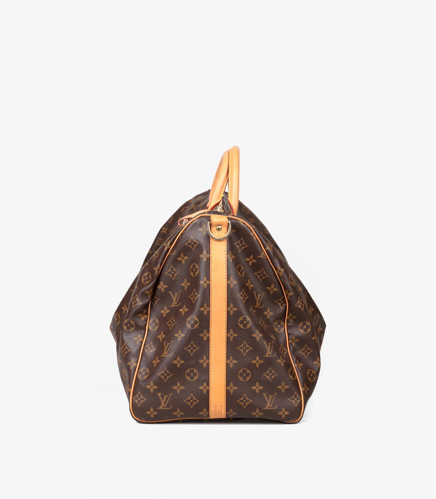 Louis Vuitton Brown Monogramm beschichtetem Segeltuch & Vachetta Leder Vintage Keepall 60 (Braun)