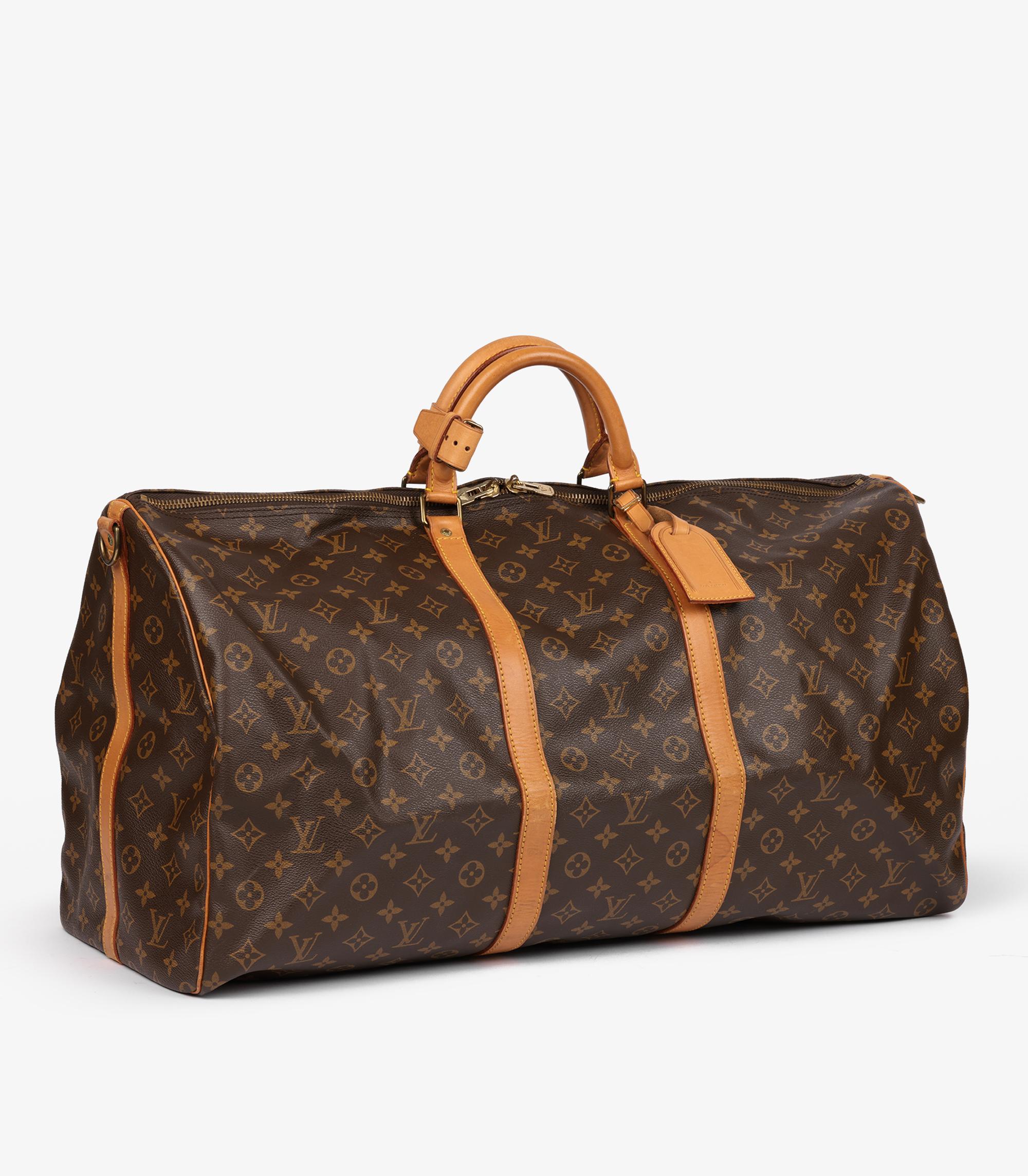 Louis Vuitton Brown Monogram Coated Canvas & Vachetta Leather Vintage Keepall 60 (Grau) im Angebot