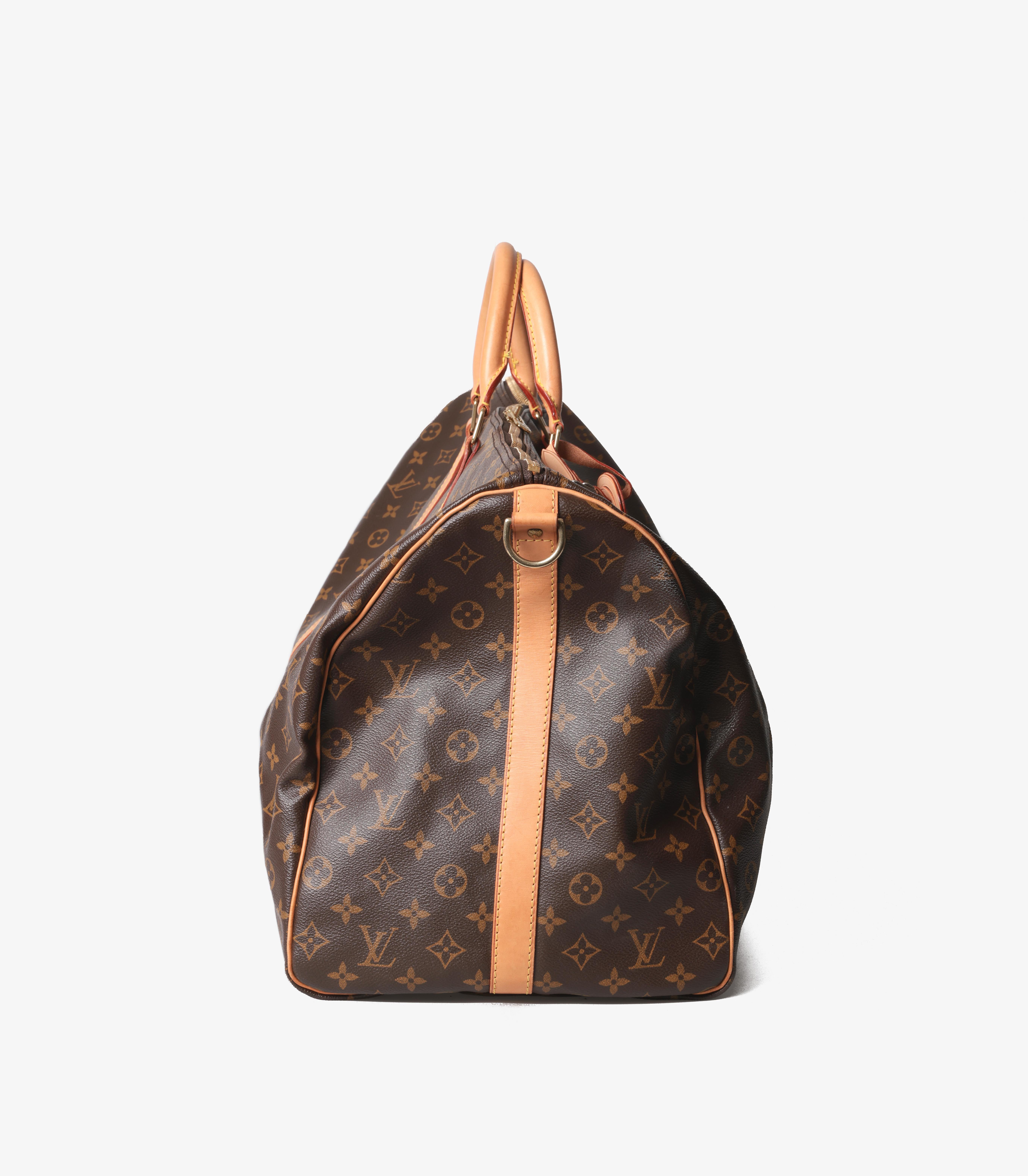 Louis Vuitton Brown Monogramm beschichtetem Segeltuch & Vachetta Leder Vintage Keepall 60 im Zustand „Hervorragend“ in Bishop's Stortford, Hertfordshire
