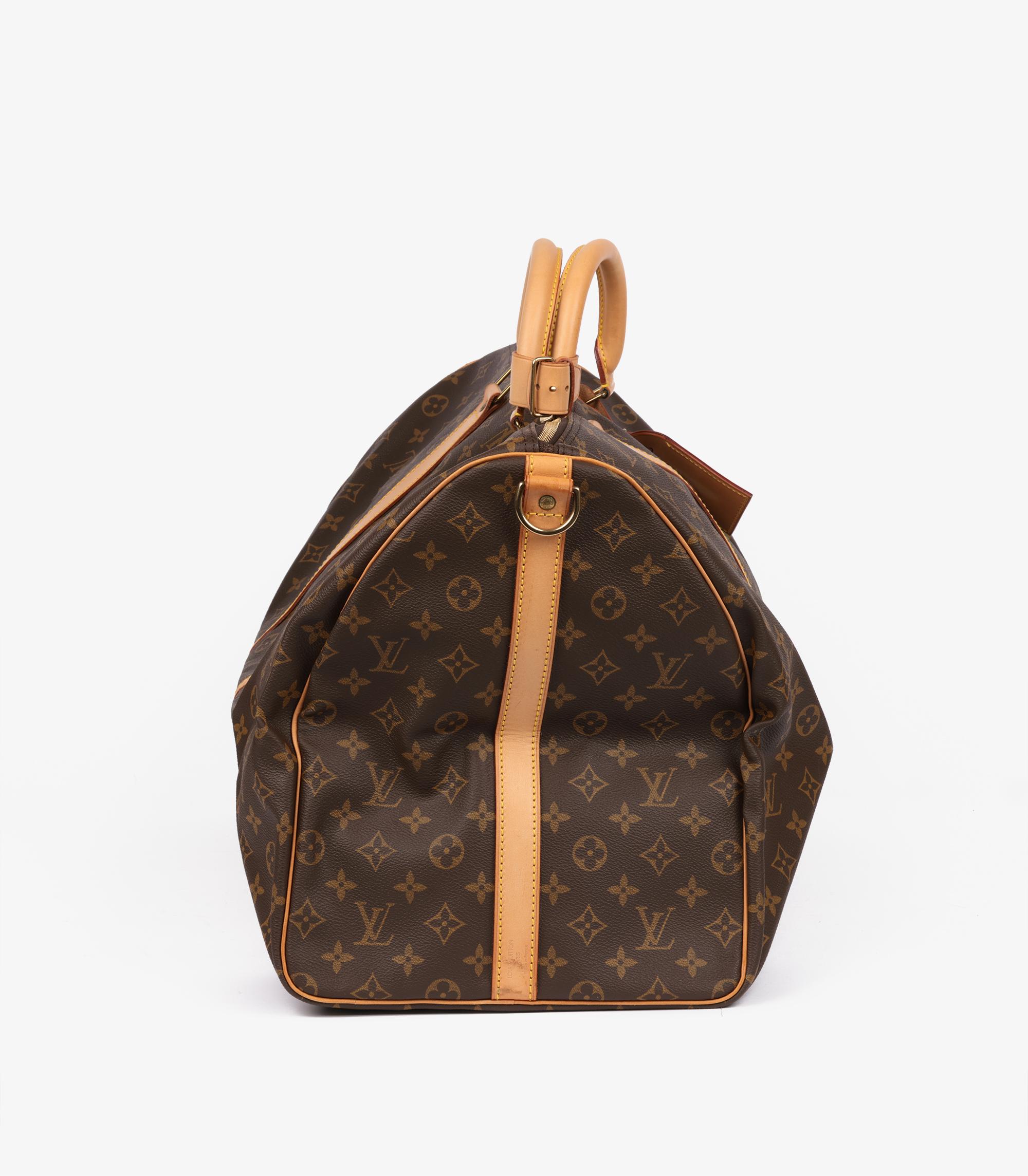 Louis Vuitton Brown Monogram Coated Canvas & Vachetta Leather Vintage Keepall 60 en Excelente estado para la venta en Bishop's Stortford, Hertfordshire