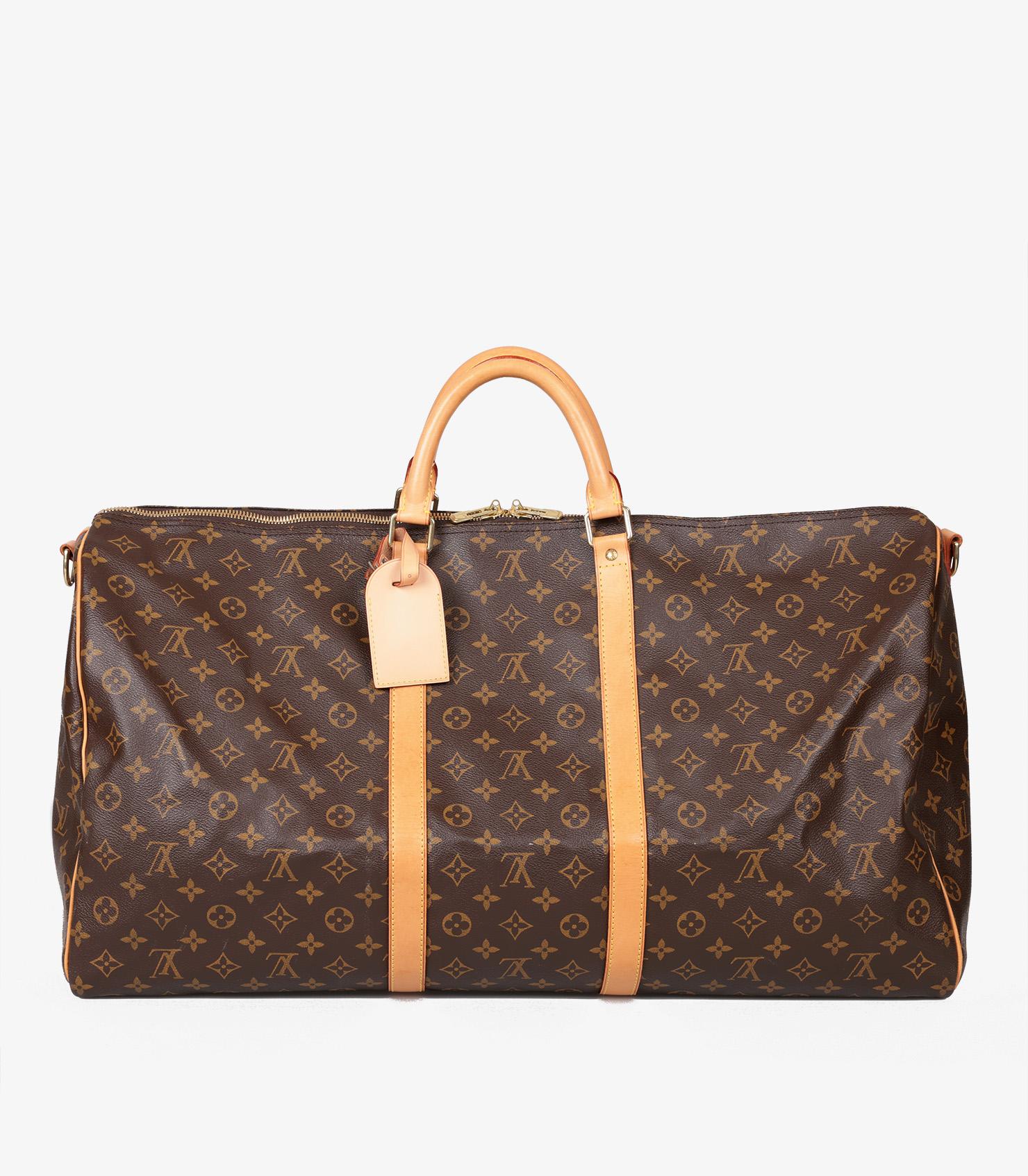 Louis Vuitton Brown Monogramm beschichtetem Segeltuch & Vachetta Leder Vintage Keepall 60 für Damen oder Herren