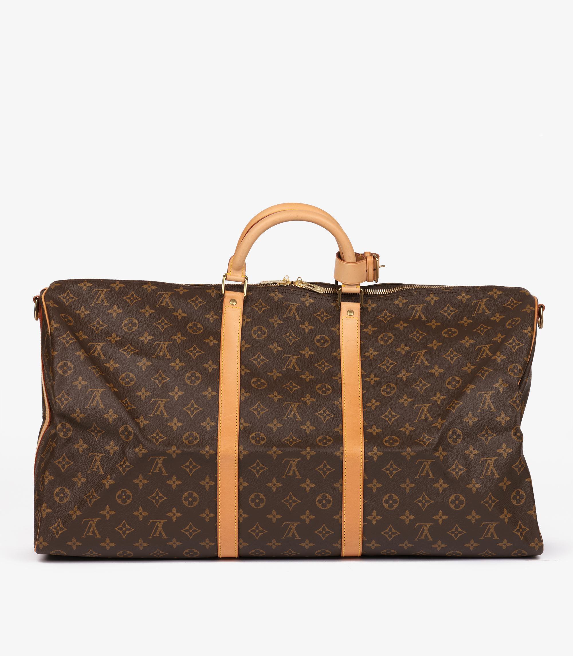Femenino o masculino Louis Vuitton Brown Monogram Coated Canvas & Vachetta Leather Vintage Keepall 60 en venta