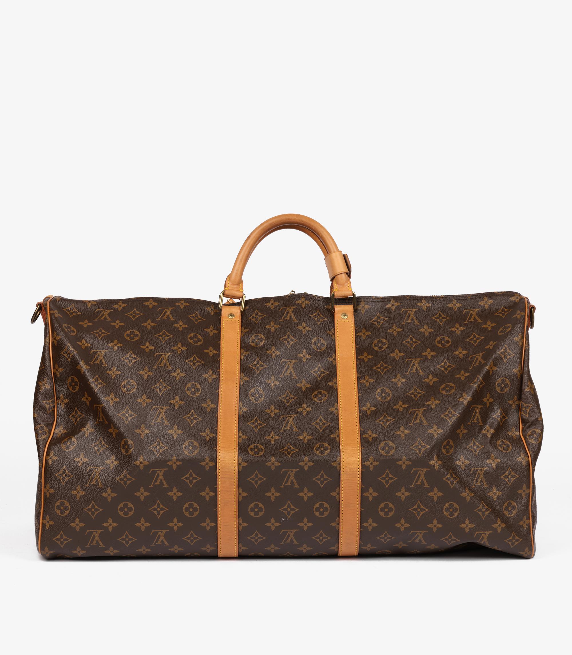 Louis Vuitton Brown Monogram Coated Canvas & Vachetta Leather Vintage Keepall 60 für Damen oder Herren im Angebot