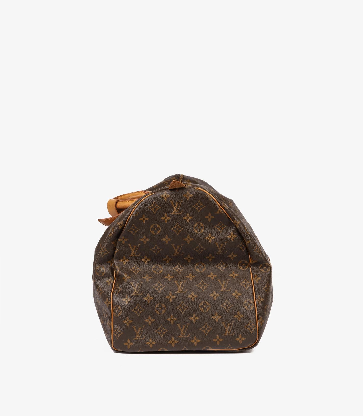 Femenino o masculino Louis Vuitton Brown Monogram Coated Canvas & Vachetta Leather Vintage Keepall 60 en venta