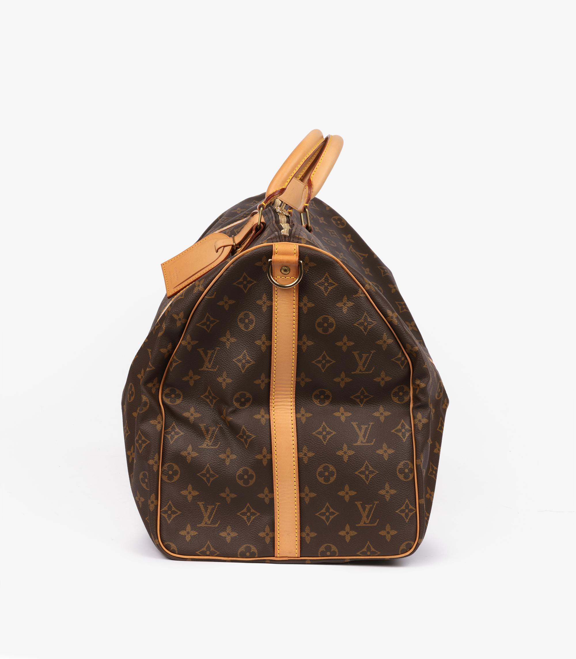 Louis Vuitton Brown Monogram Coated Canvas & Vachetta Leather Vintage Keepall 60 en venta 1