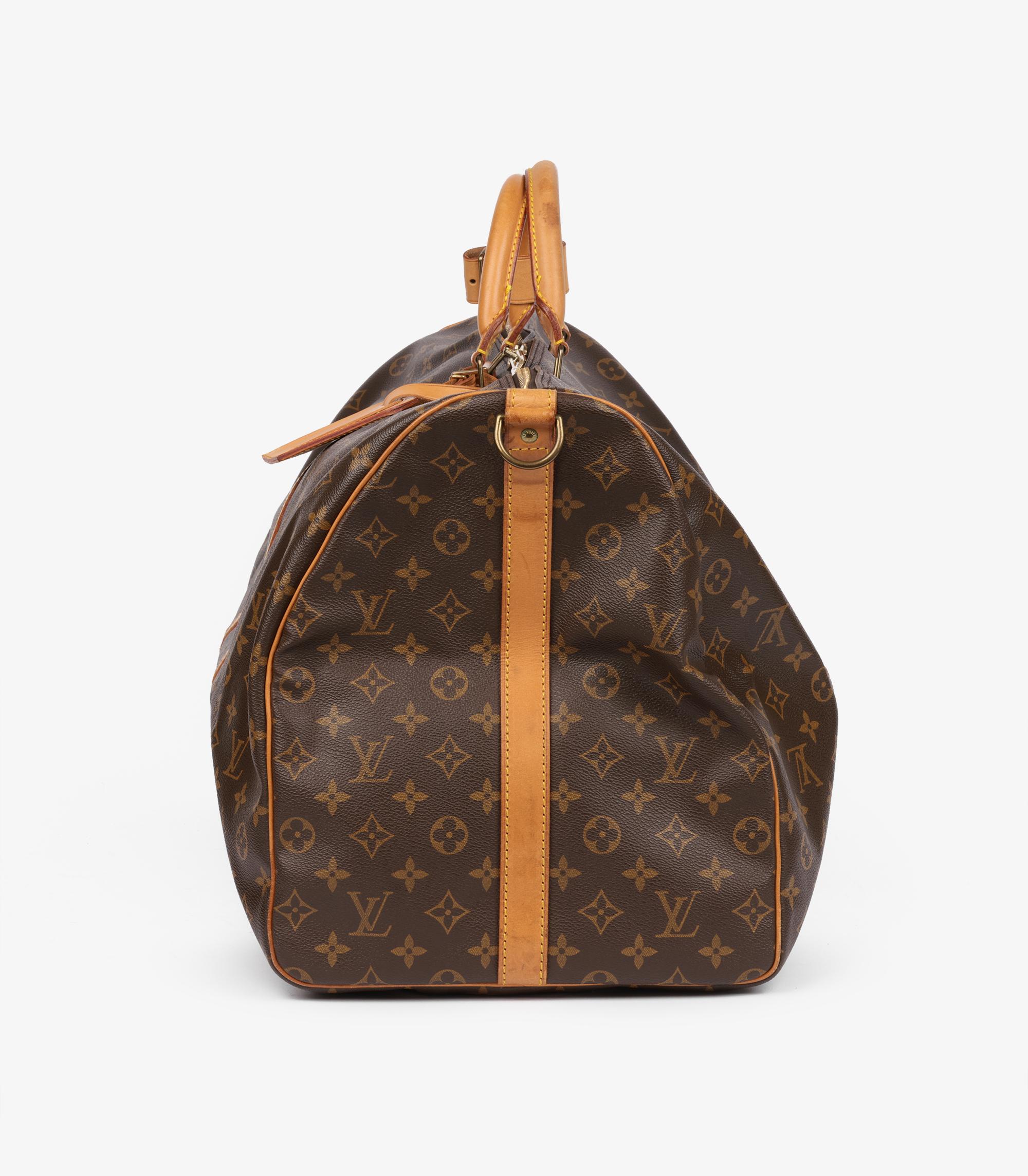 Louis Vuitton Brown Monogram Coated Canvas & Vachetta Leather Vintage Keepall 60 im Angebot 1
