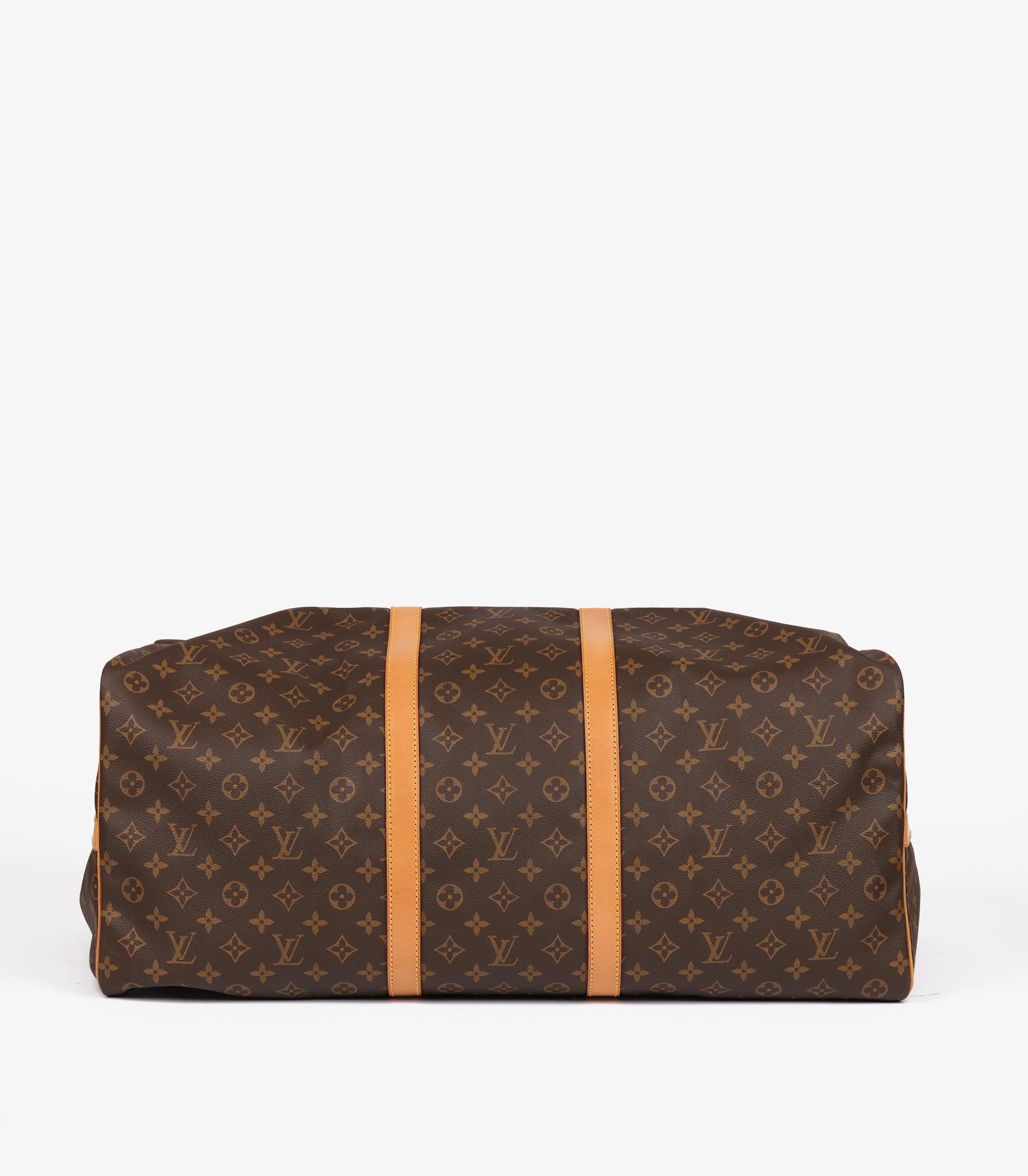 Louis Vuitton Brown Monogram Coated Canvas & Vachetta Leather Vintage Keepall 60 en venta 2