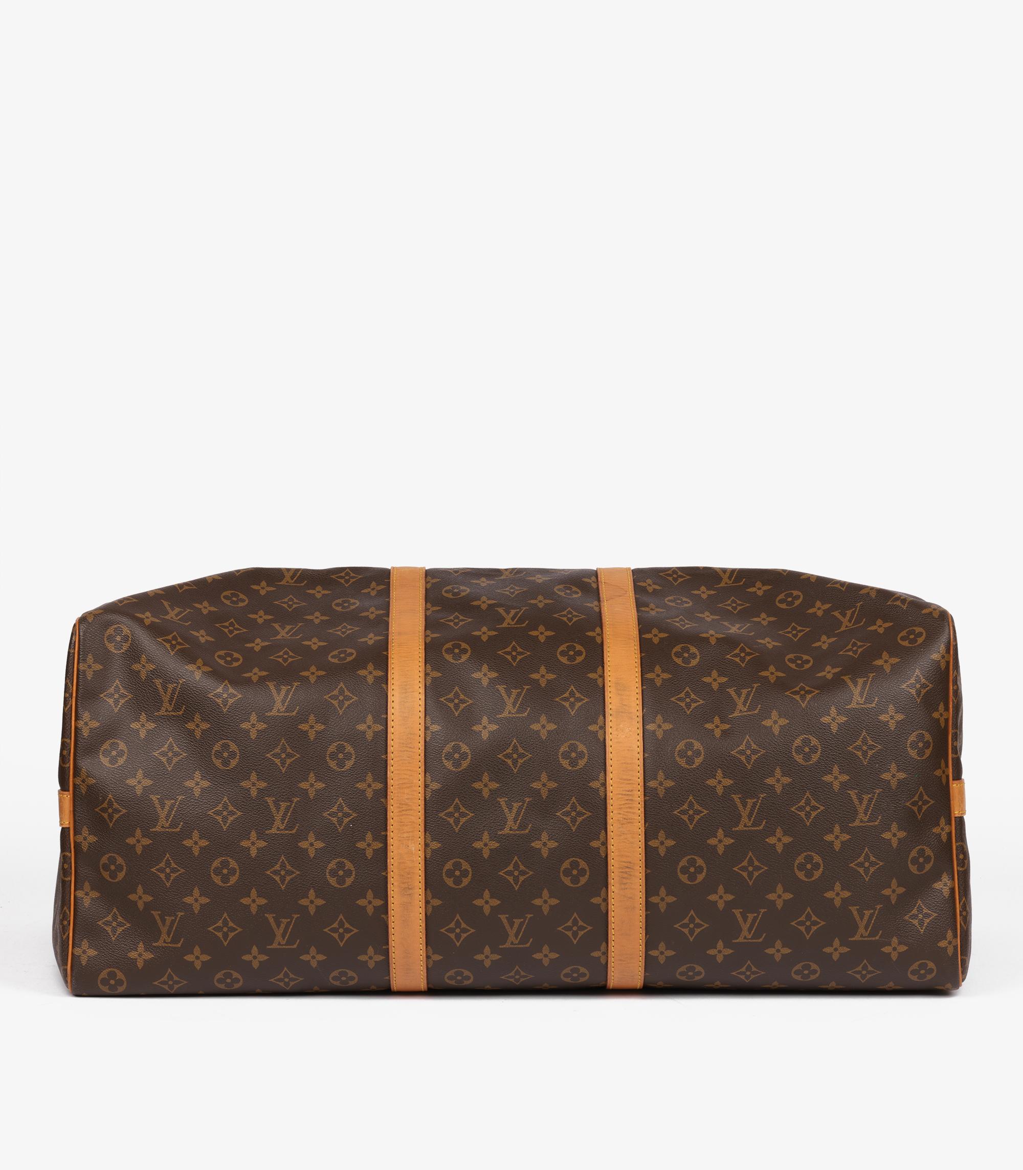 Louis Vuitton Brown Monogram Coated Canvas & Vachetta Leather Vintage Keepall 60 im Angebot 2