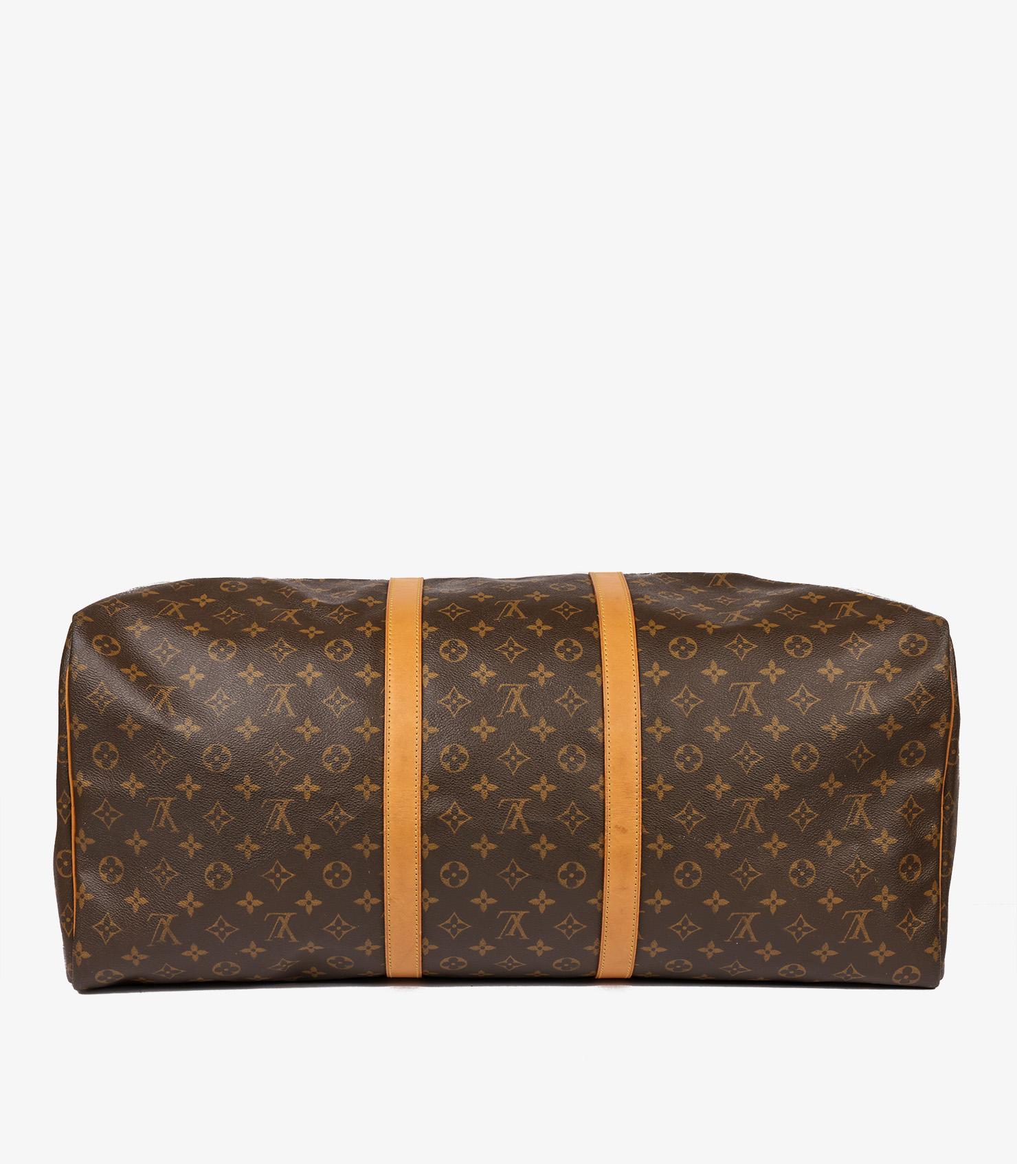 Louis Vuitton Brown Monogram Coated Canvas & Vachetta Leather Vintage Keepall 60 en venta 2