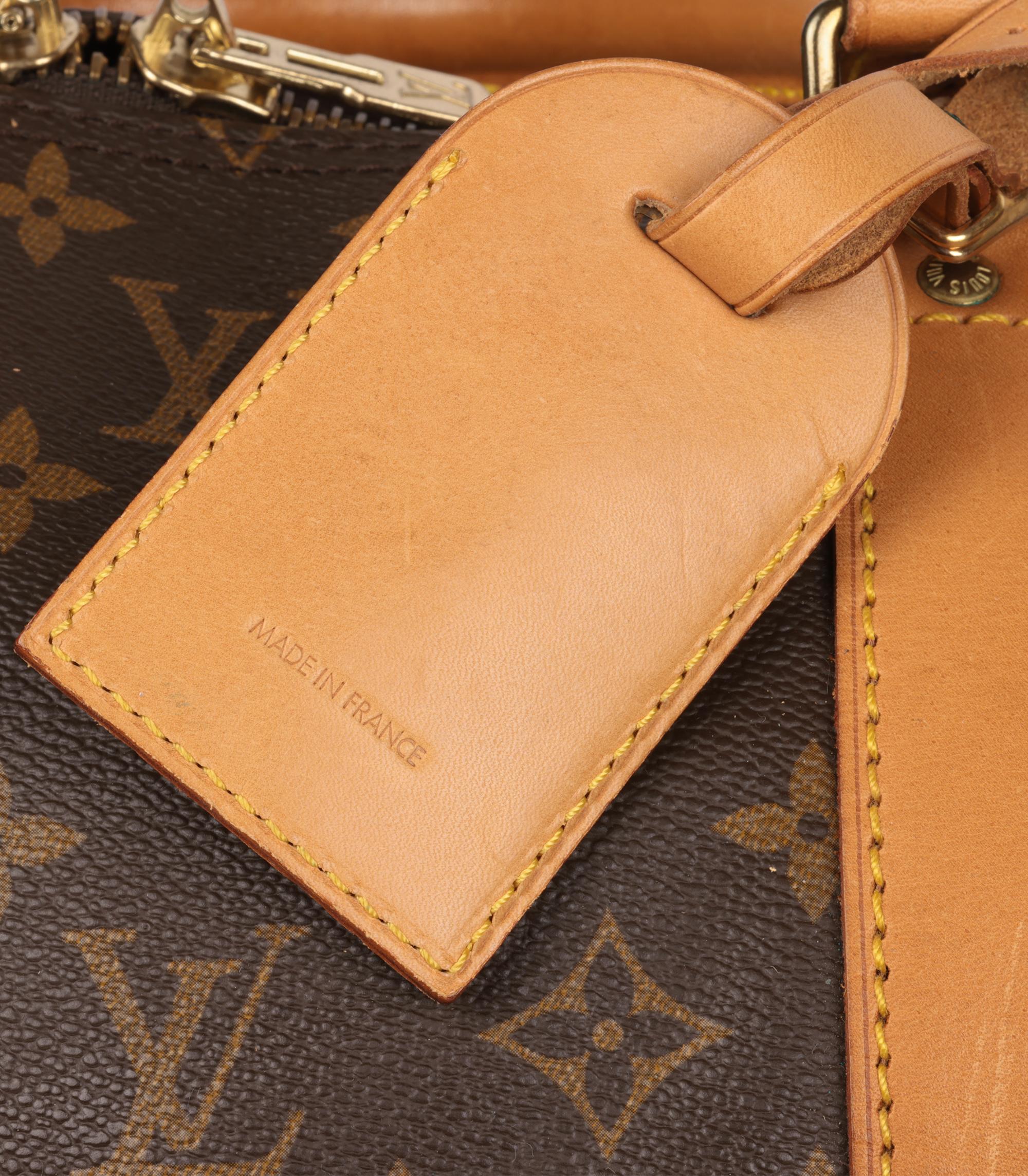 Louis Vuitton Brown Monogram Coated Canvas & Vachetta Leather Vintage Keepall 60 im Angebot 3