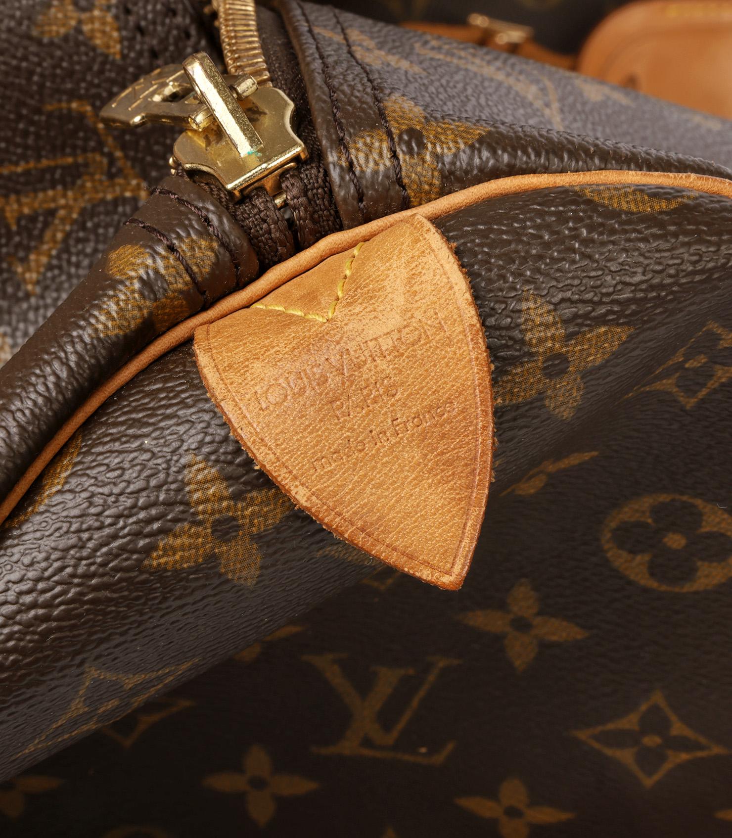 Louis Vuitton Brown Monogram Coated Canvas & Vachetta Leather Vintage Keepall 60 en venta 3
