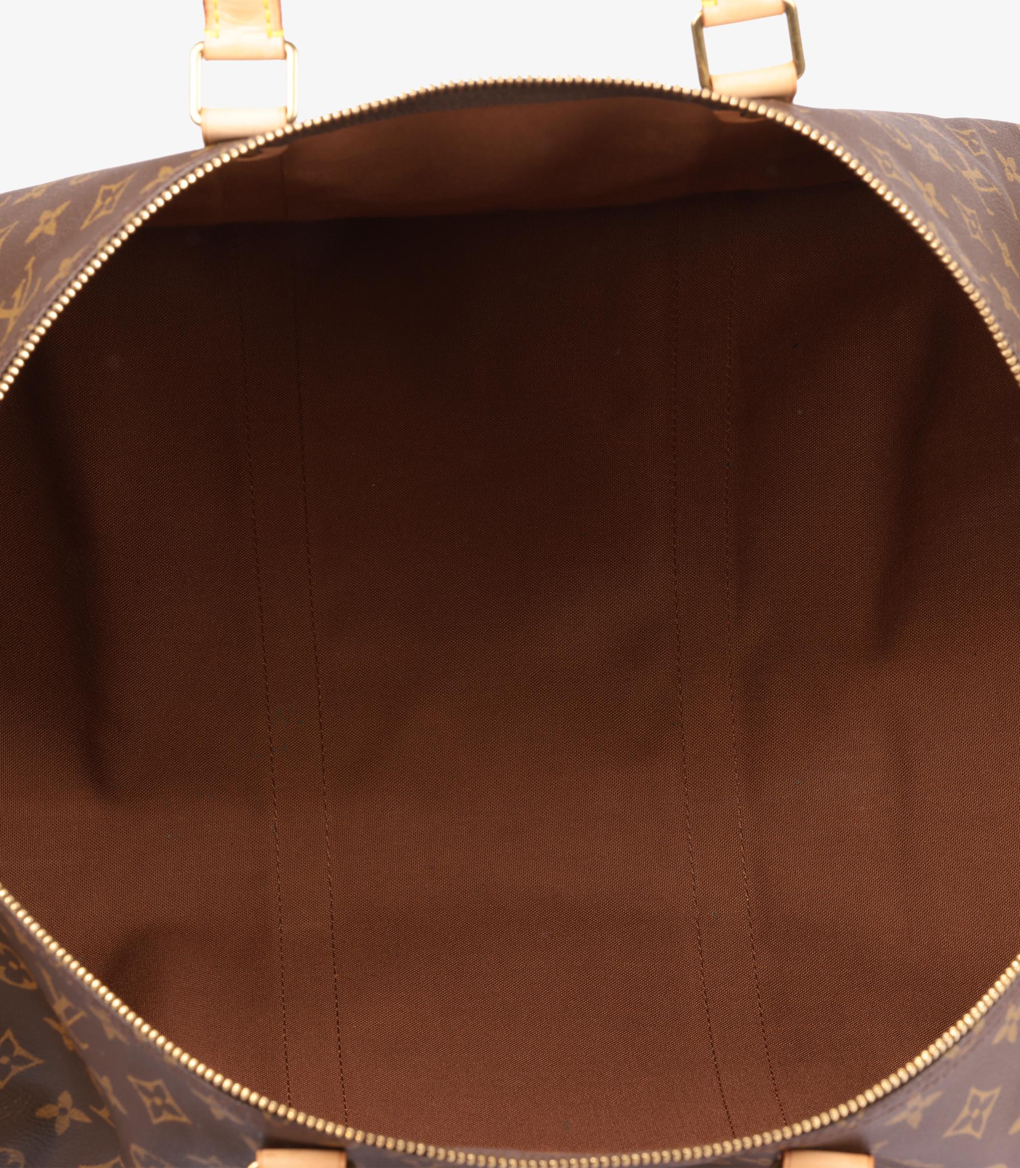 Louis Vuitton Brown Monogram Coated Canvas & Vachetta Leather Vintage Keepall 60 en venta 4