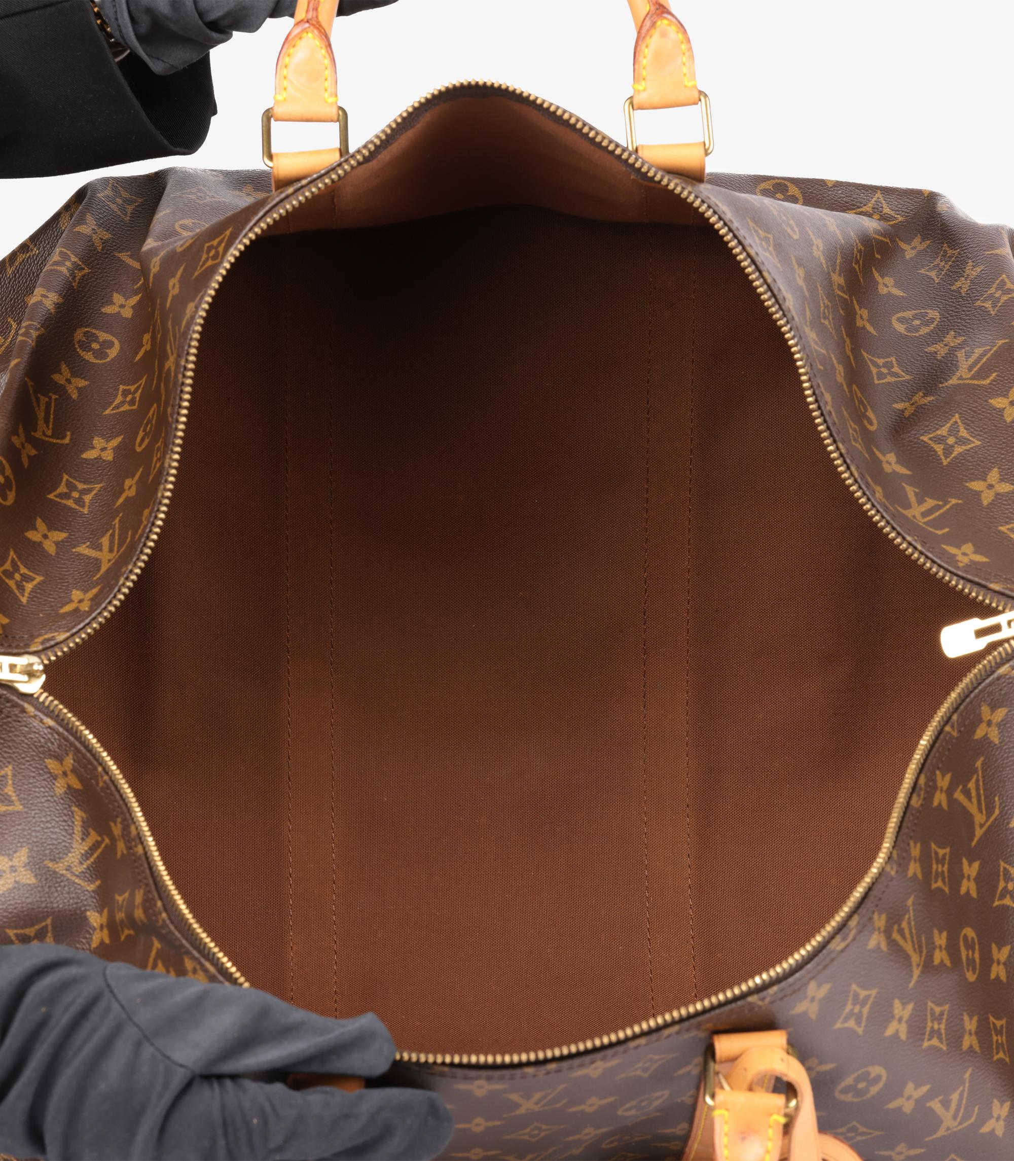 Louis Vuitton Brown Monogram Coated Canvas & Vachetta Leather Vintage Keepall 60 im Angebot 4
