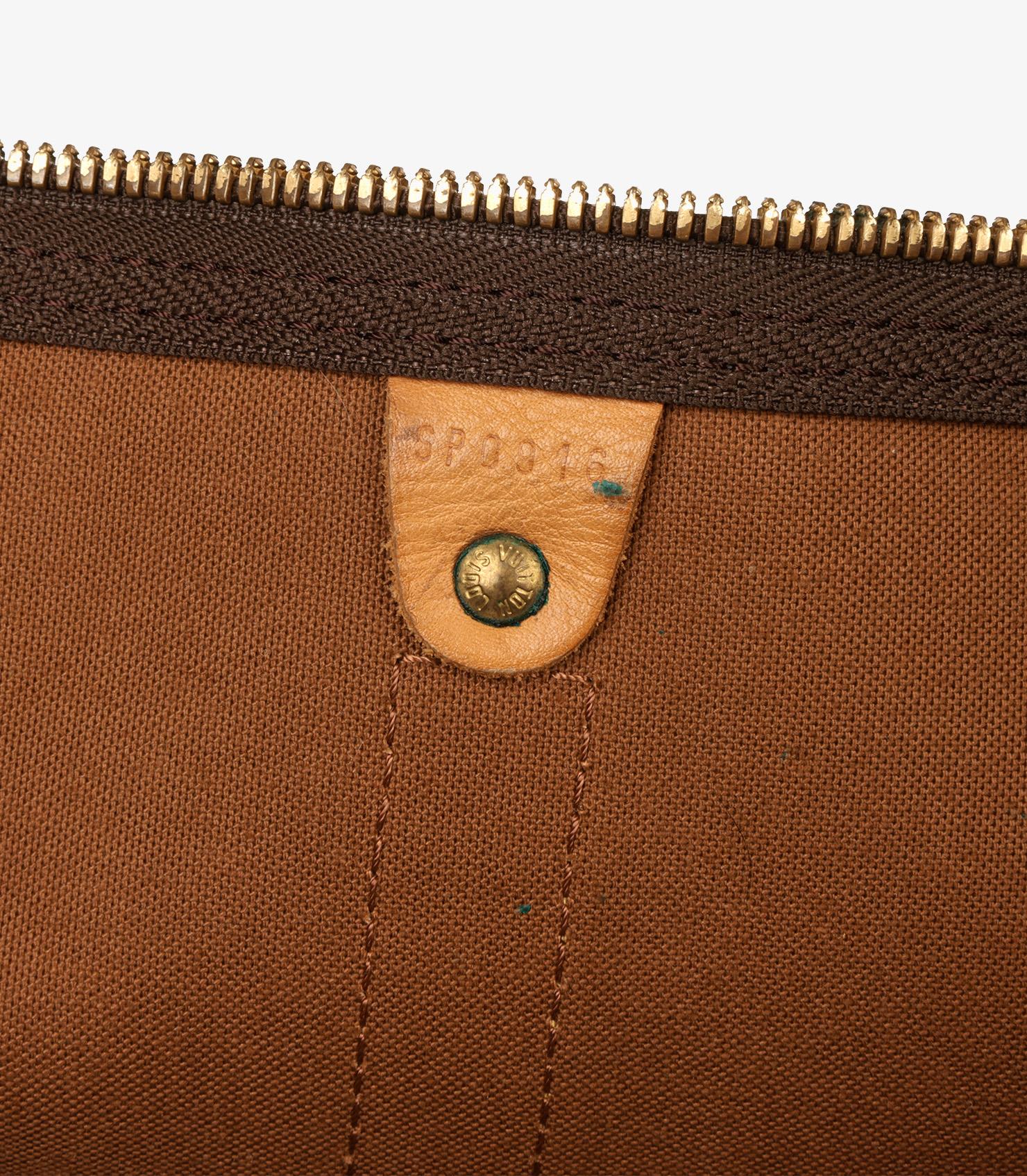 Louis Vuitton Brown Monogram Coated Canvas & Vachetta Leather Vintage Keepall 60 en venta 4