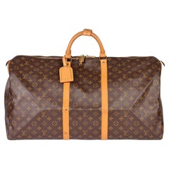 LOUIS VUITTON Braunes Monogramm beschichtetes Segeltuch & Vachetta Leder Vintage Keepall 60