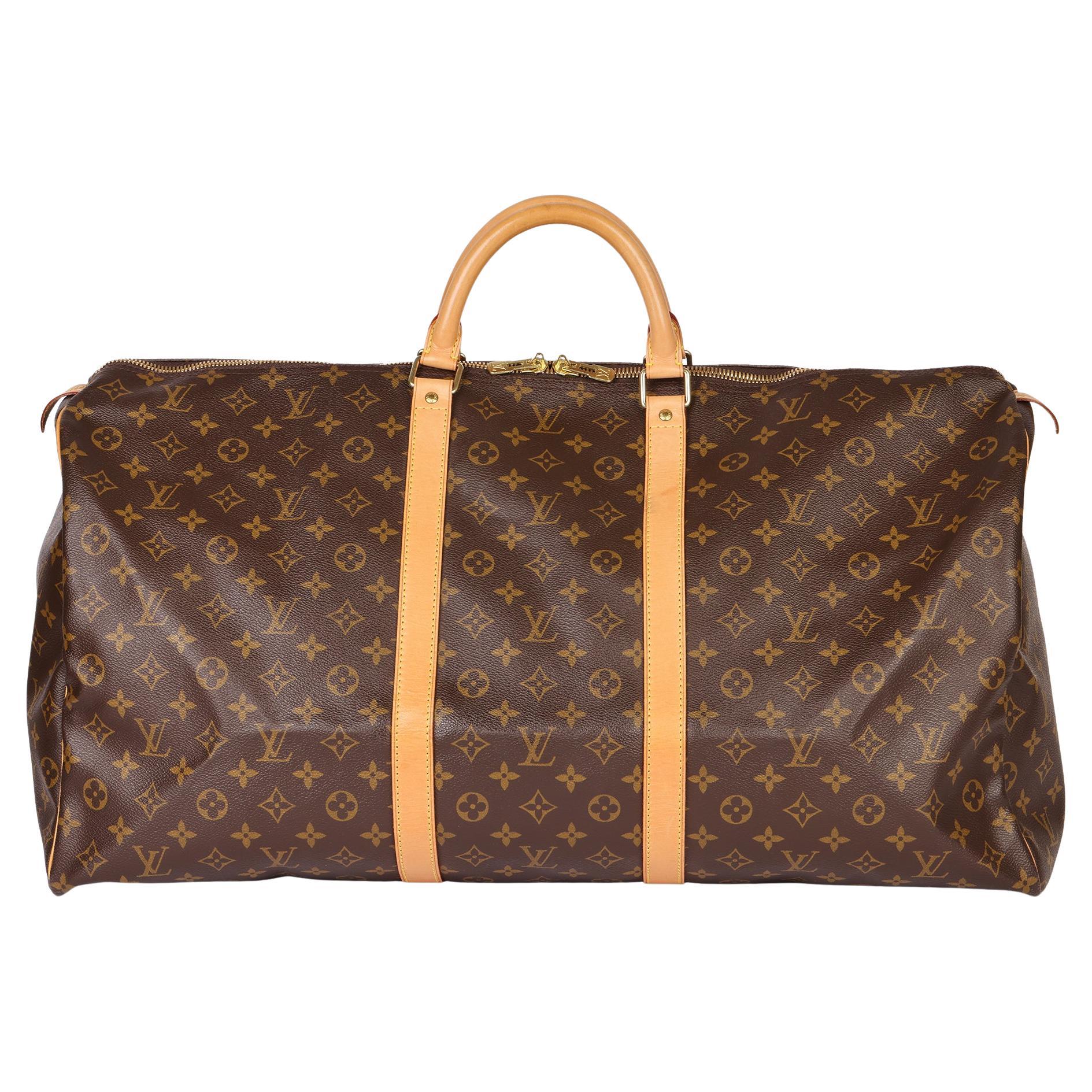 LOUIS VUITTON Brown Monogram Coated Canvas 
Vachetta Leather Vintage Keepall 60
