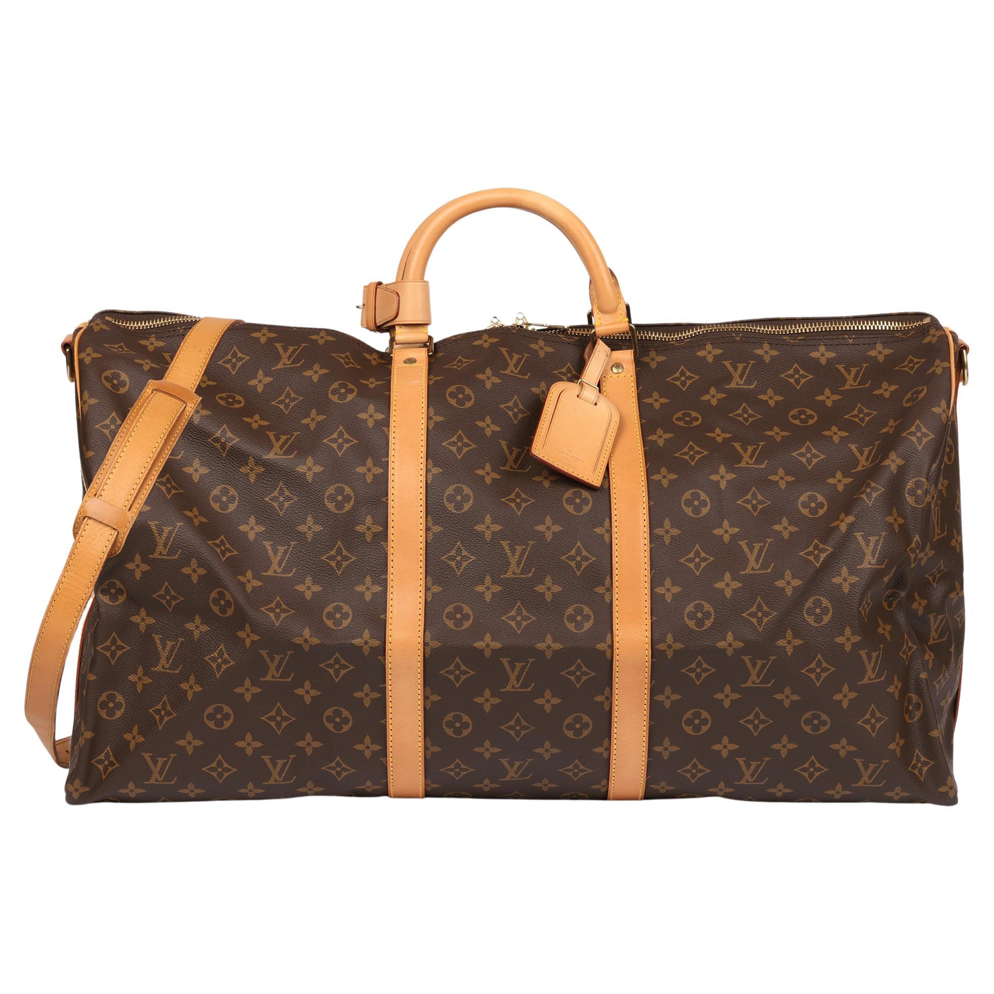 Louis Vuitton Brown Monogram Coated Canvas & Vachetta Leather Vintage Keepall 60 en venta