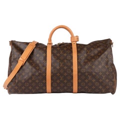 Louis Vuitton: Keepall Vintage 60 in tela e pelle vintage con Monogram marrone e pelle Vachetta