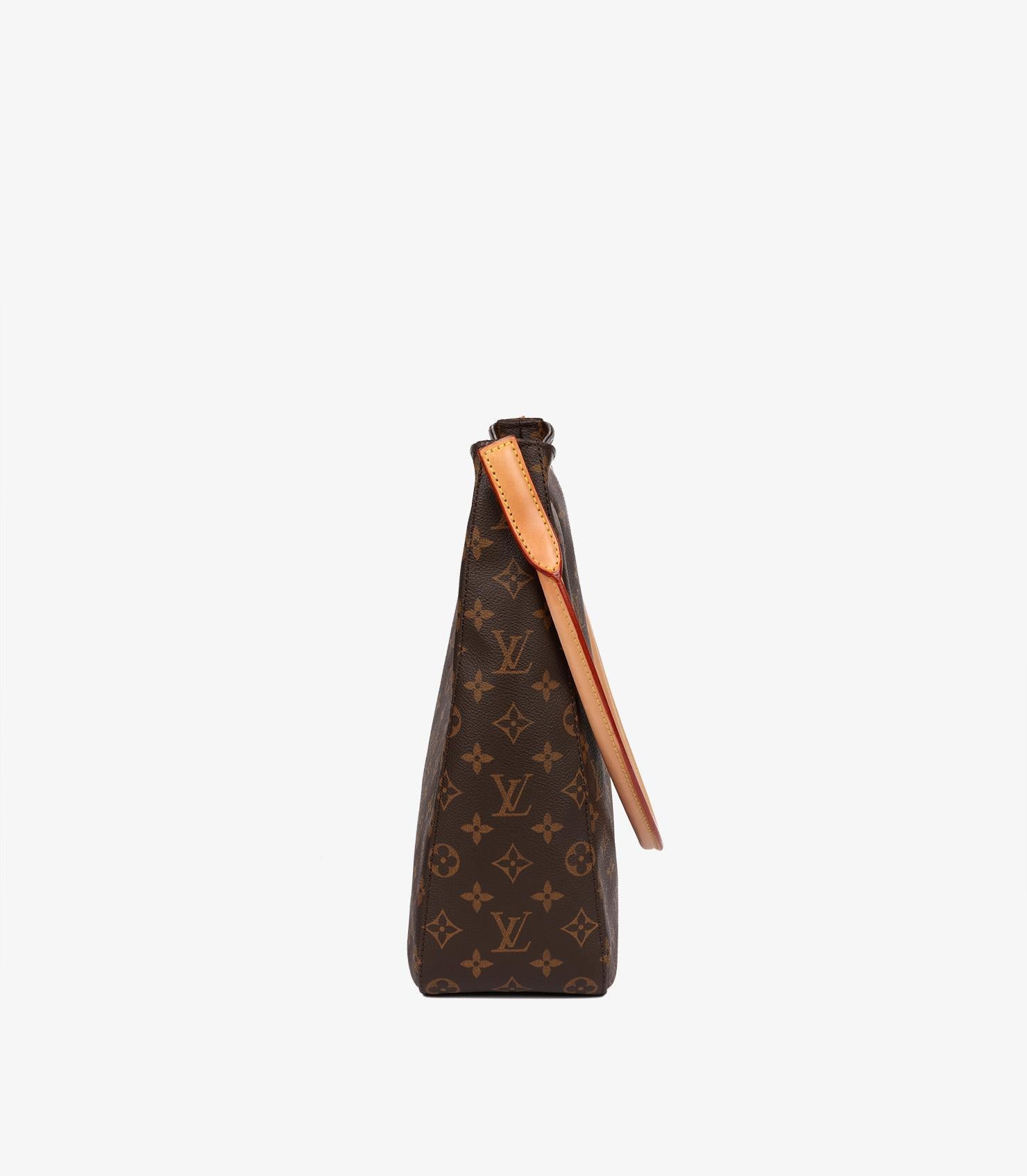 Women's Louis Vuitton Brown Monogram Coated Canvas & Vachetta Leather Vintage Looping GM For Sale