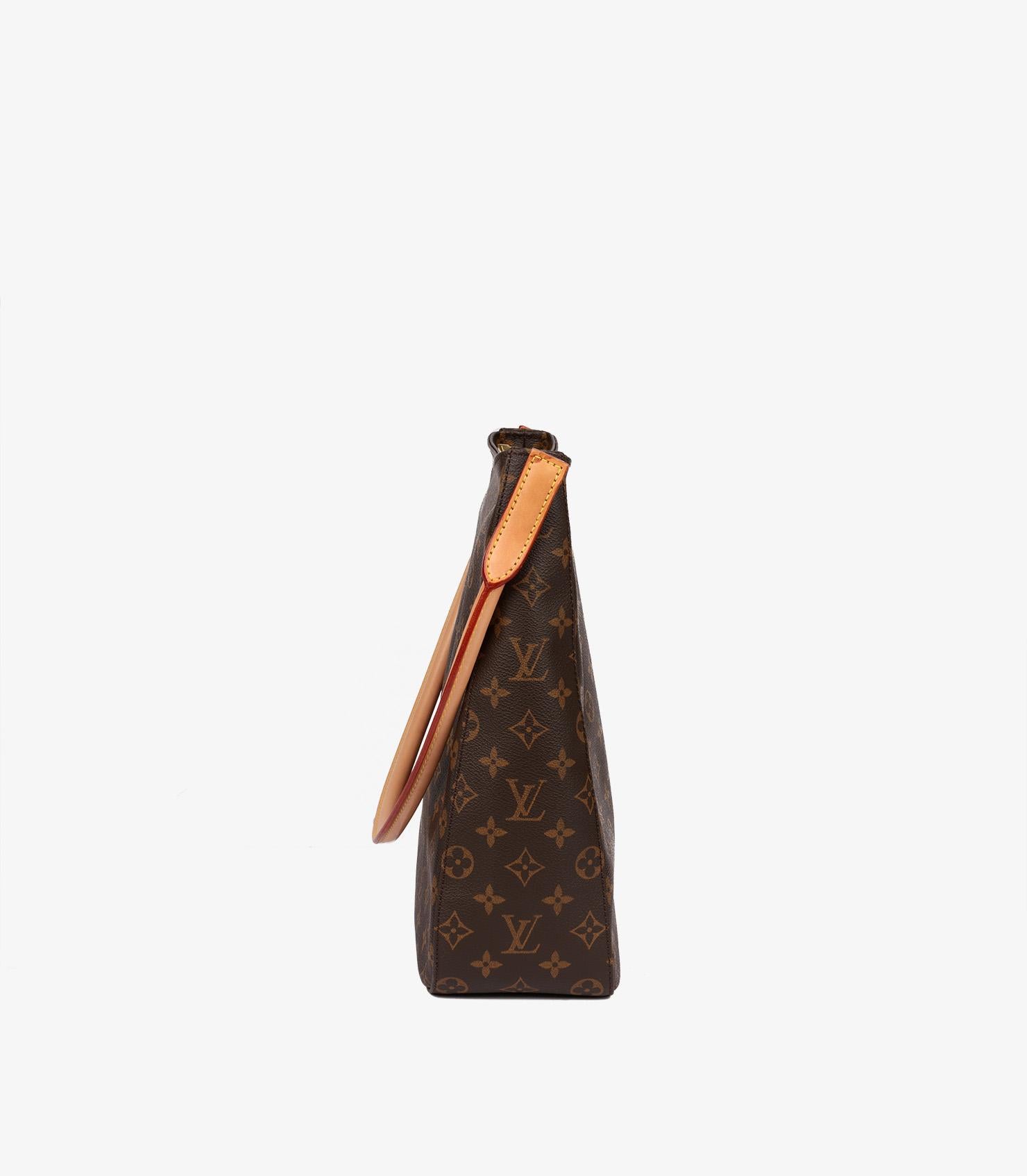 Louis Vuitton Brown Monogram Coated Canvas & Vachetta Leather Vintage Looping GM For Sale 1