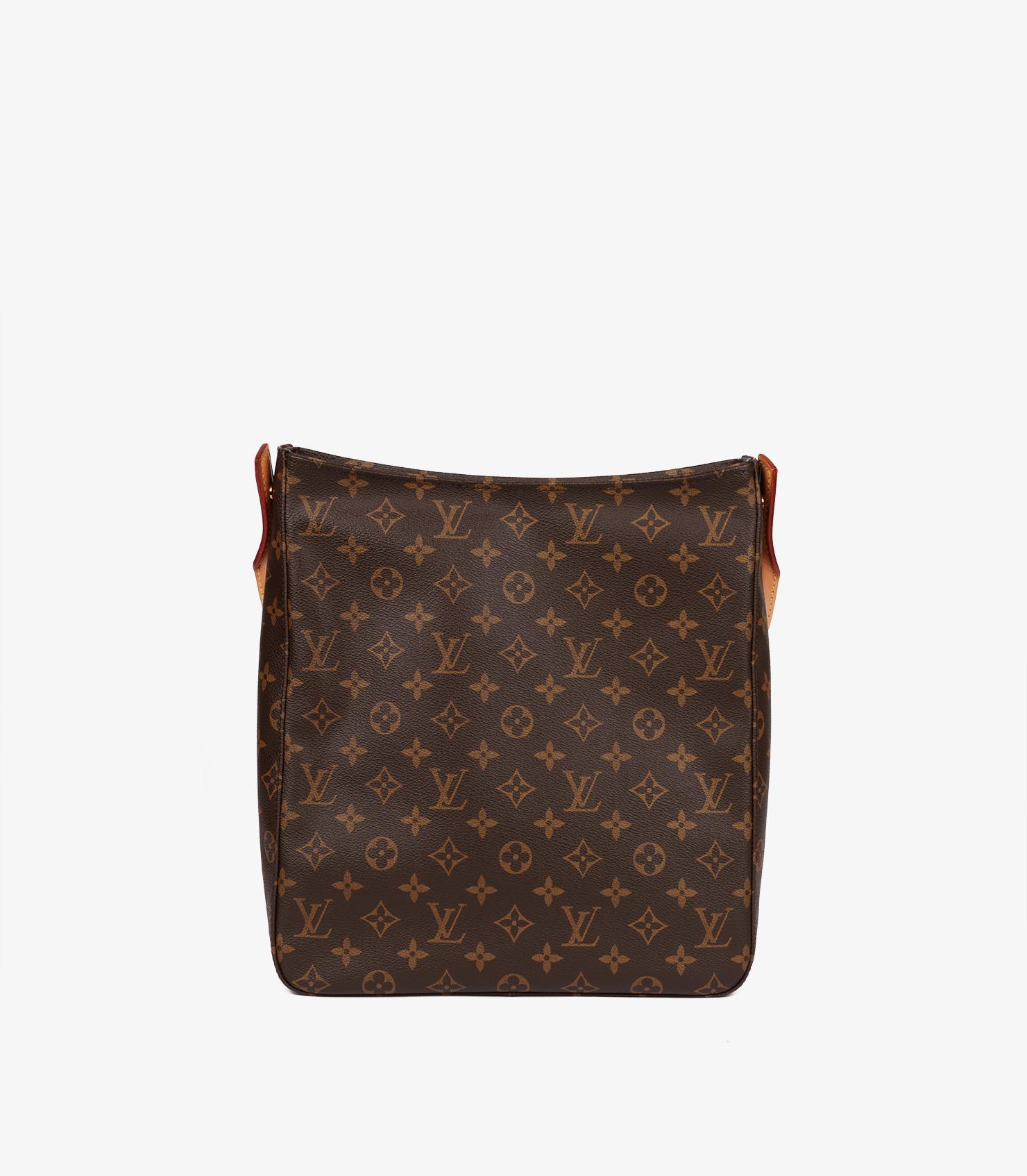 Louis Vuitton Brown Monogram Coated Canvas & Vachetta Leather Vintage Looping GM For Sale 2