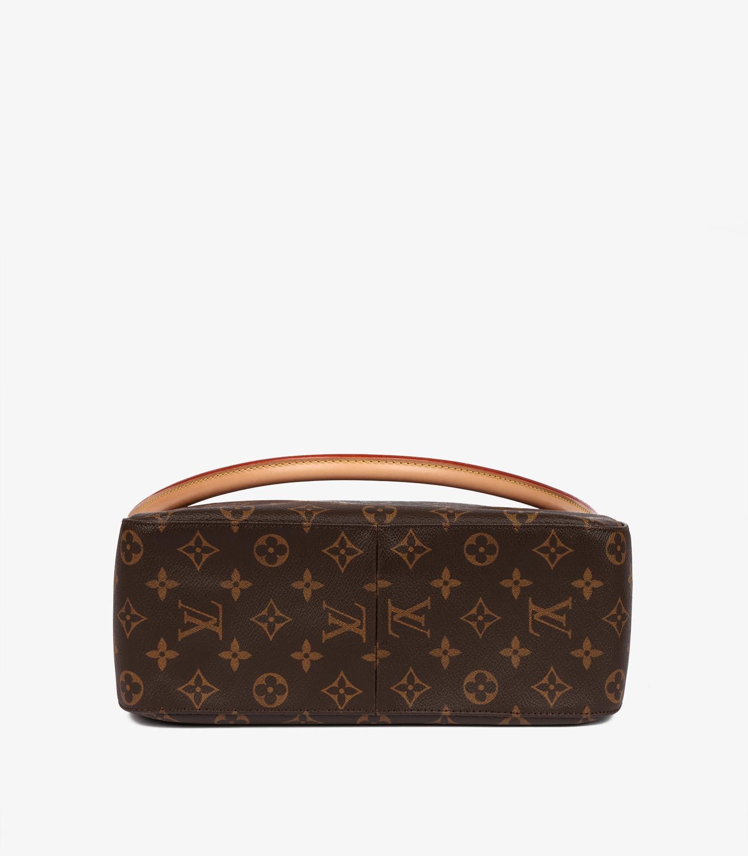 Louis Vuitton Brown Monogram Coated Canvas & Vachetta Leather Vintage Looping GM For Sale 3