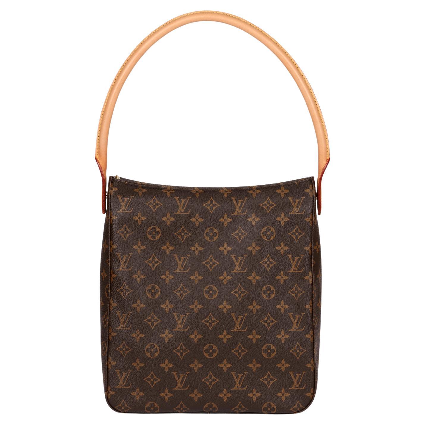 Louis Vuitton Brown Monogram Coated Canvas & Vachetta Leather Vintage Looping GM For Sale