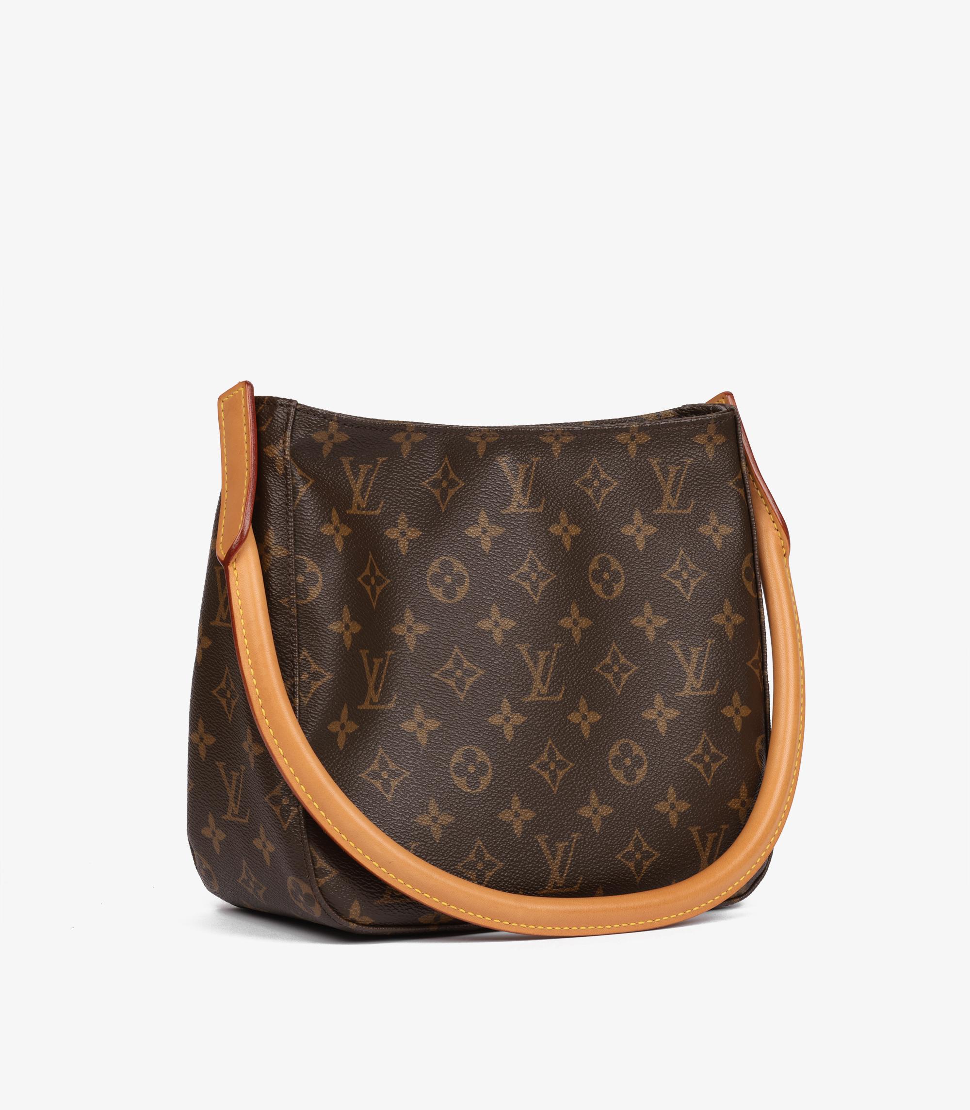 Marron Louis Vuitton Brown Monogram Coated Canvas & Vachetta Leather Vintage Looping MM en vente