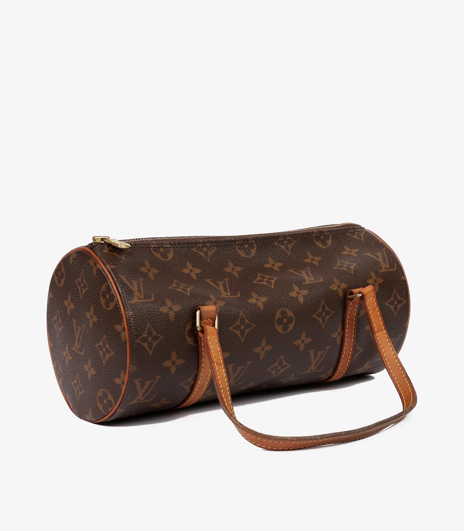 Black Louis Vuitton Brown Monogram Coated Canvas & Vachetta Leather Vintage Papillon For Sale