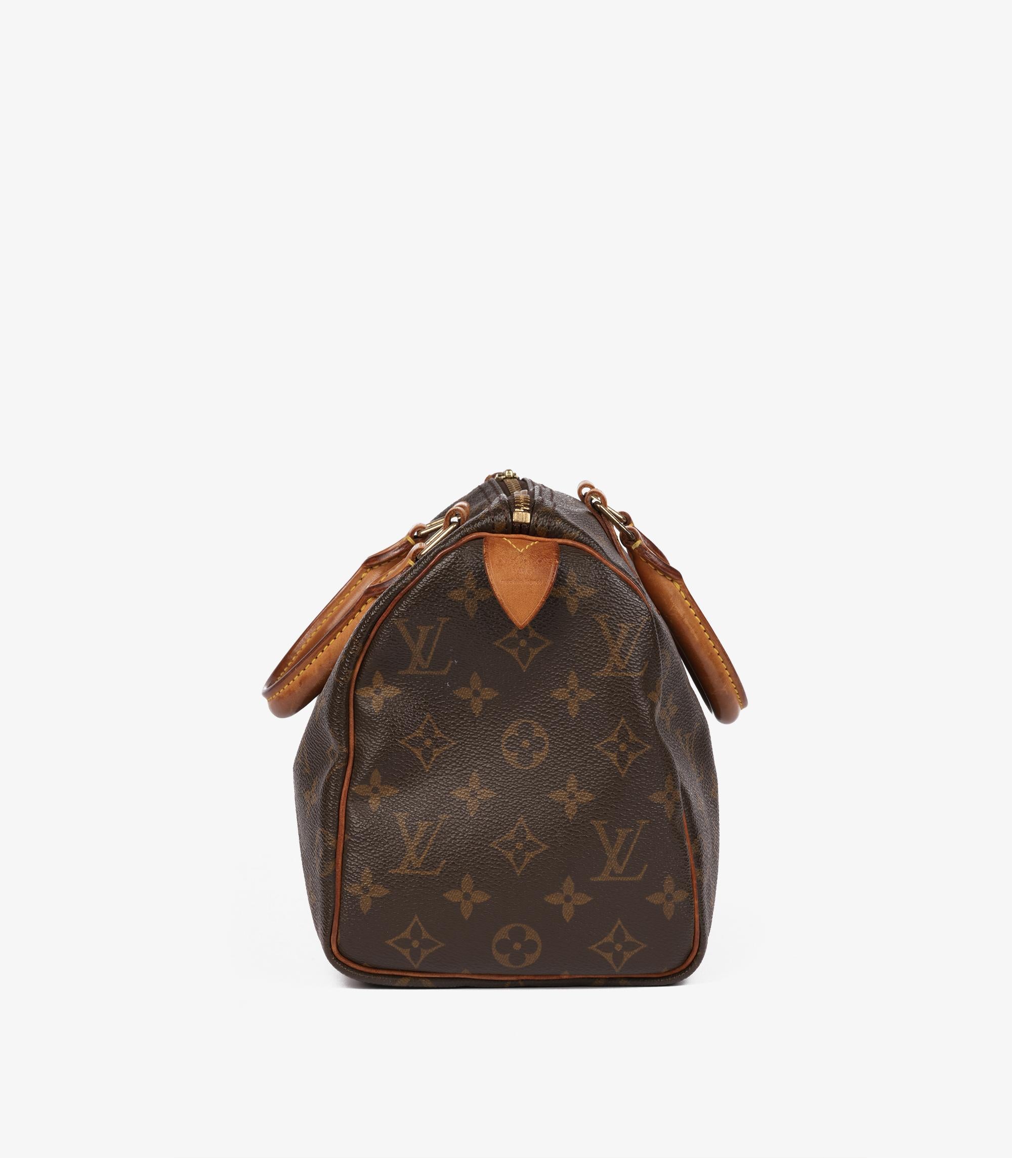 Noir Louis Vuitton Brown Monogram Coated Canvas & Vachetta Leather Vintage Speedy 25 en vente
