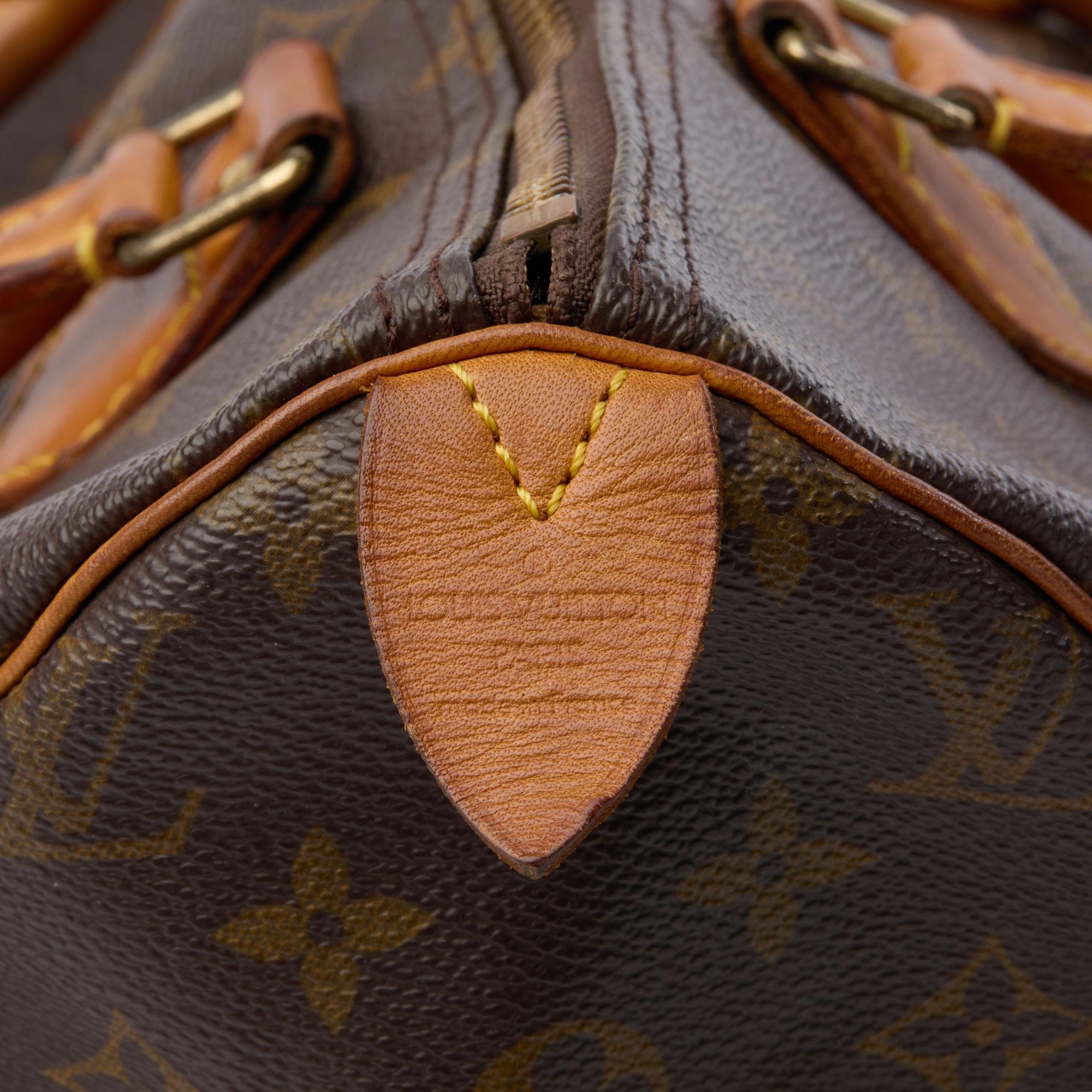 LOUIS VUITTON Brown Monogram Coated Canvas & Vachetta Leather Vintage Speedy 30 7